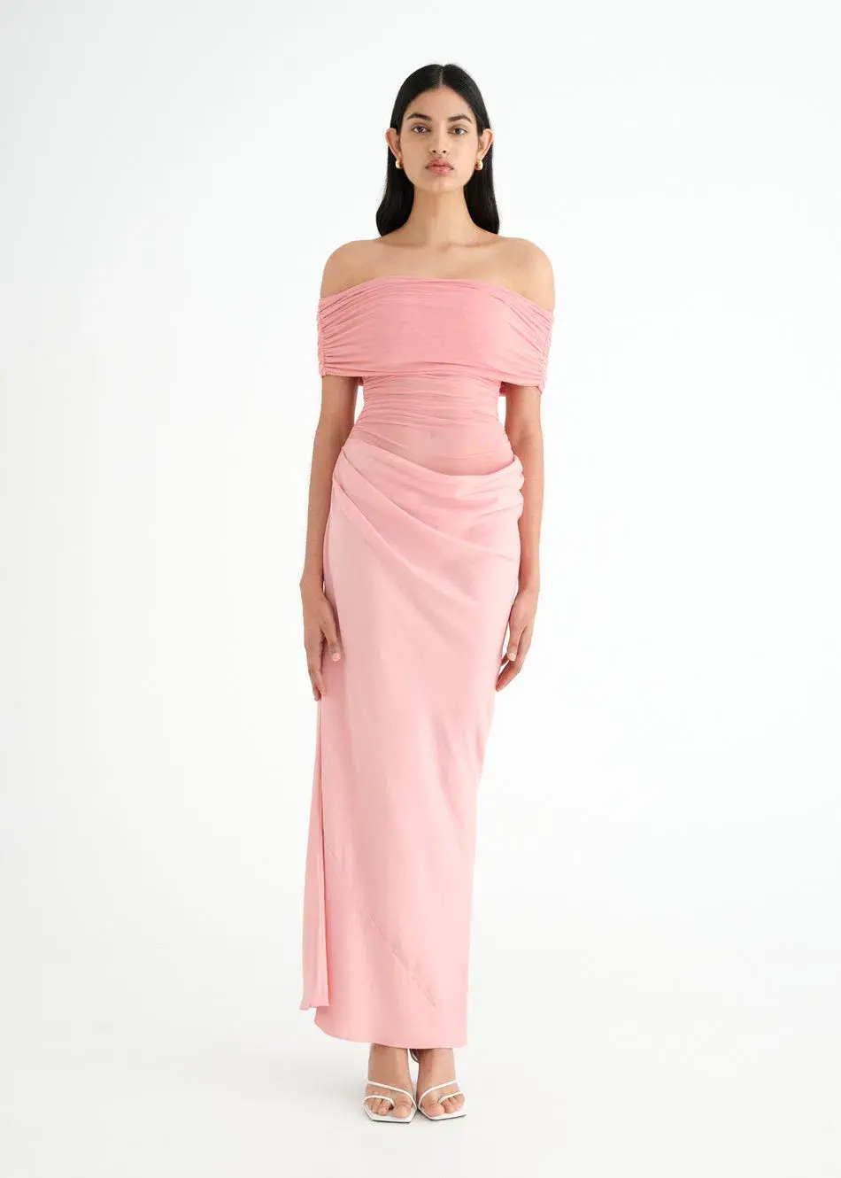 Benni Nico Off Shoulder Maxi Dress Candyfloss Size 8 - Image 1