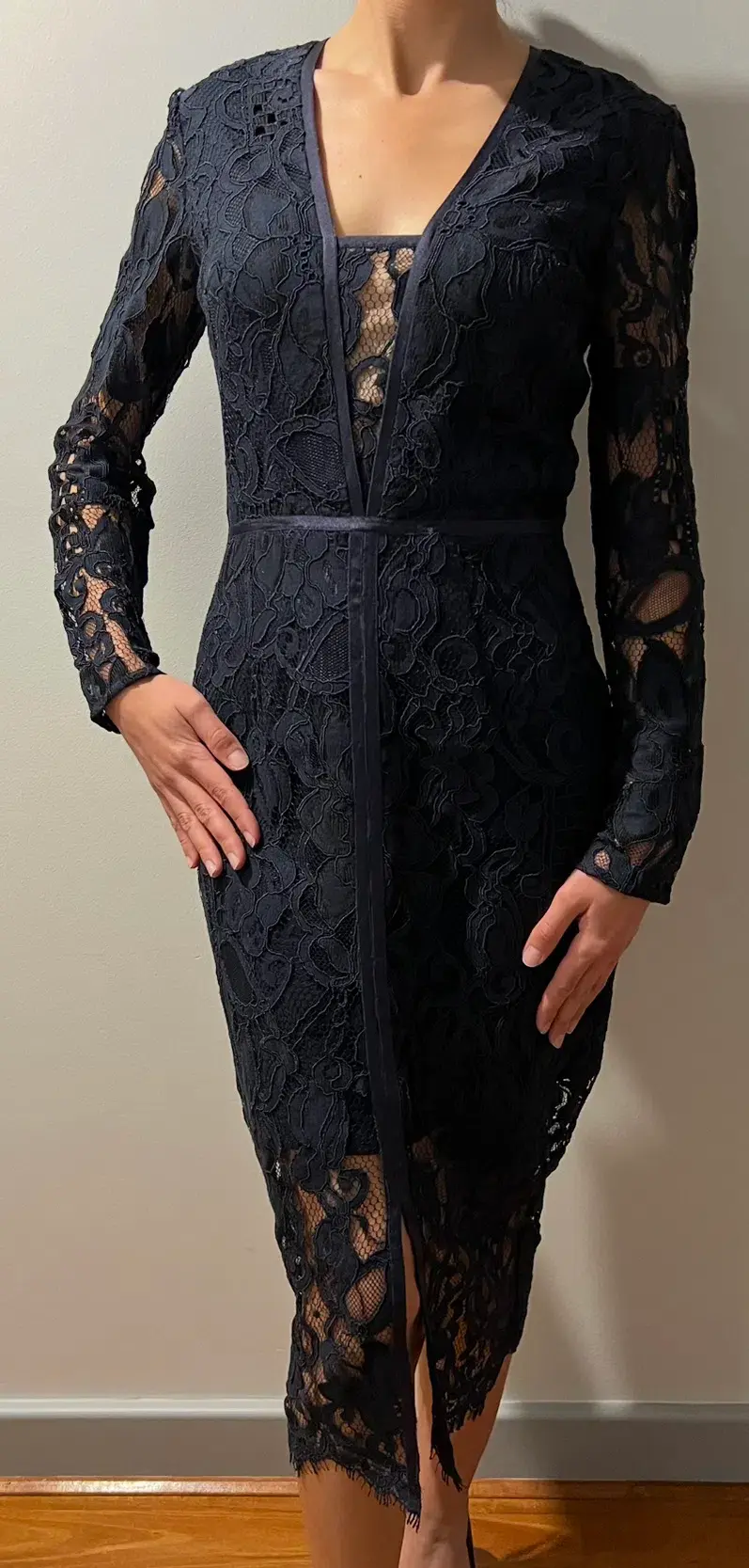 Rodeo Show Romy Lace Midi Dress Navy Size 8 for rent on The Volte - main image