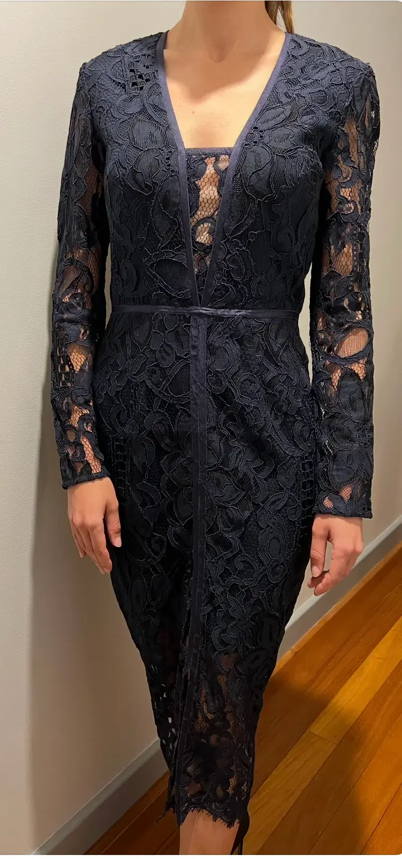 Rodeo Show Romy Lace Midi Dress Navy Size 8 for rent on The Volte - main image