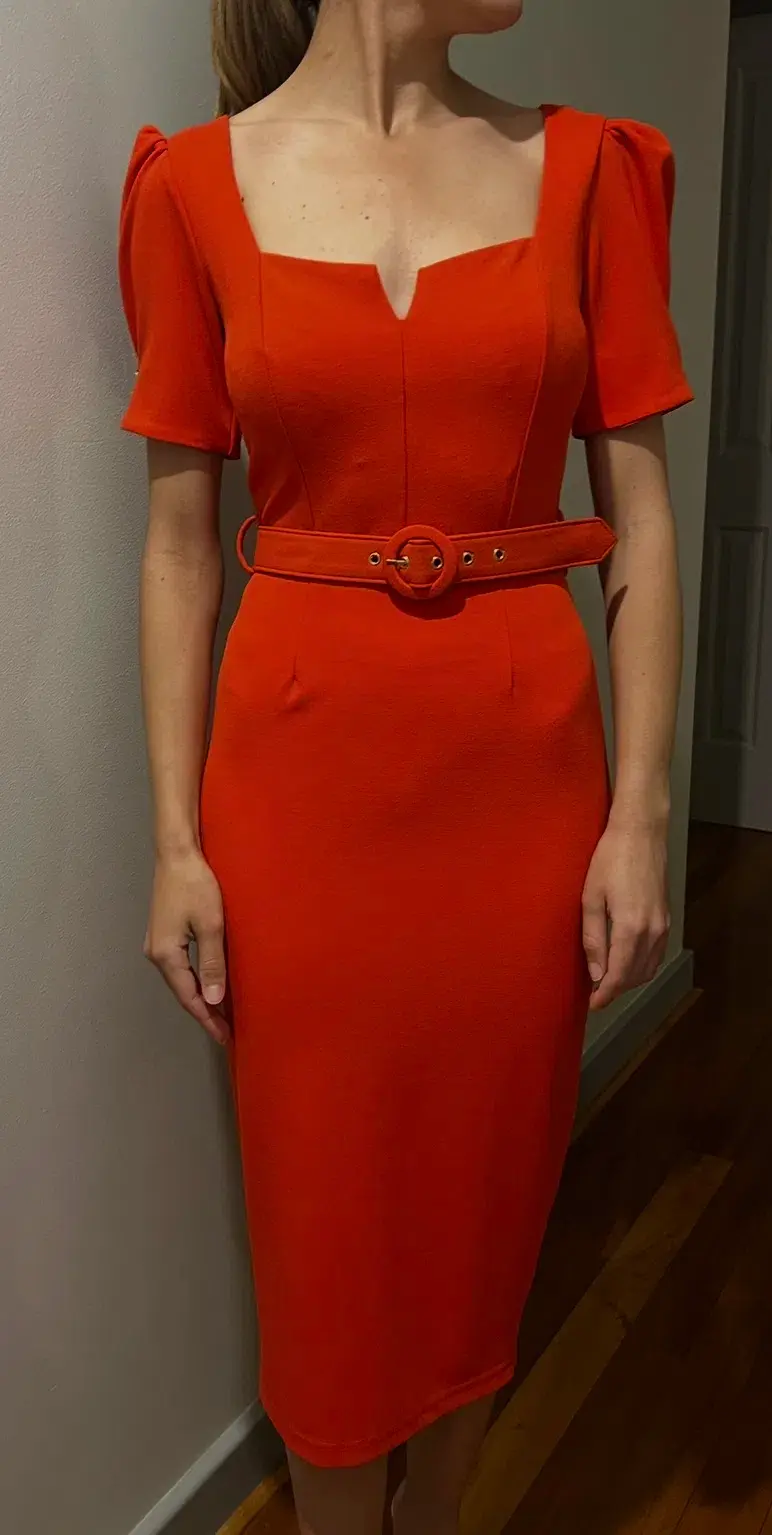 Pasduchas Cascade Sleeve Midi Dress Red Size 8 - Image 2
