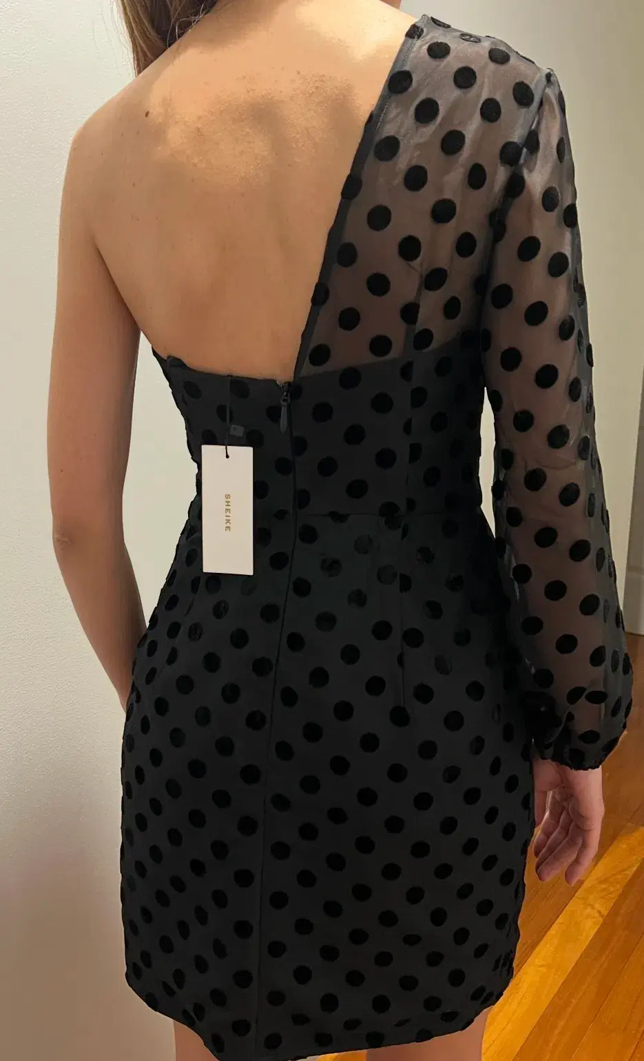 Sheike Revenge Mesh Polka Dot One Sleeve Mini Dress Black Size 8 - Image 4