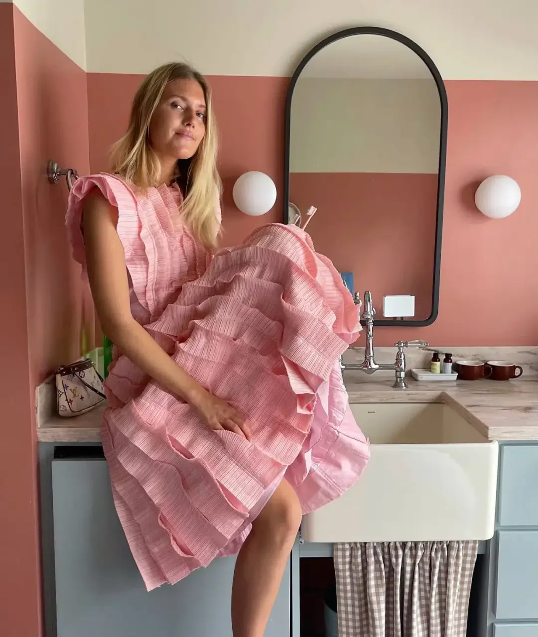 Aje Hybrid Midi Dress Rose Pink Size AU 14 for rent on The Volte - main image