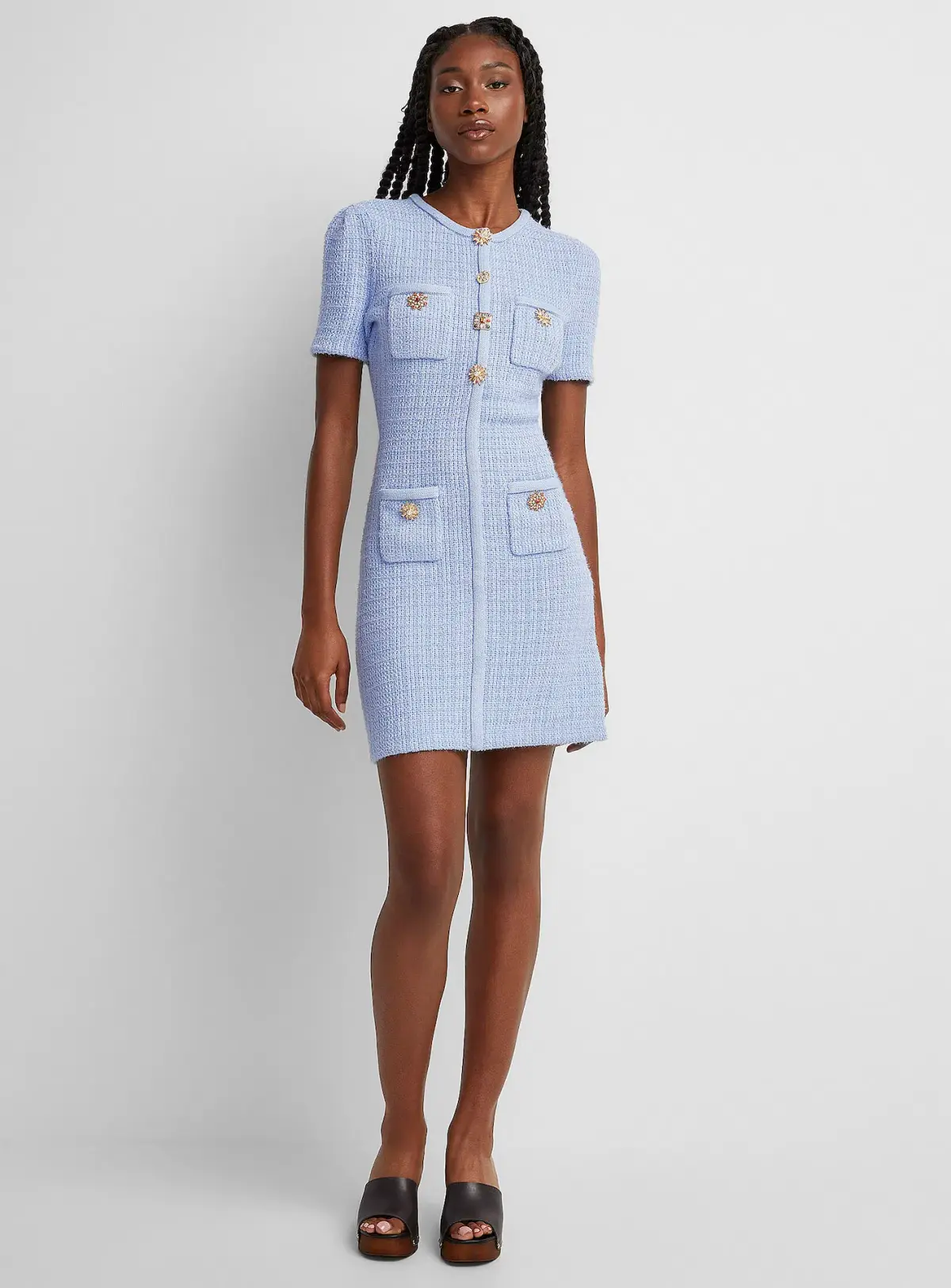 Self Portrait Jewel Button Knit Mini Dress Blue Size 8 - Image 1