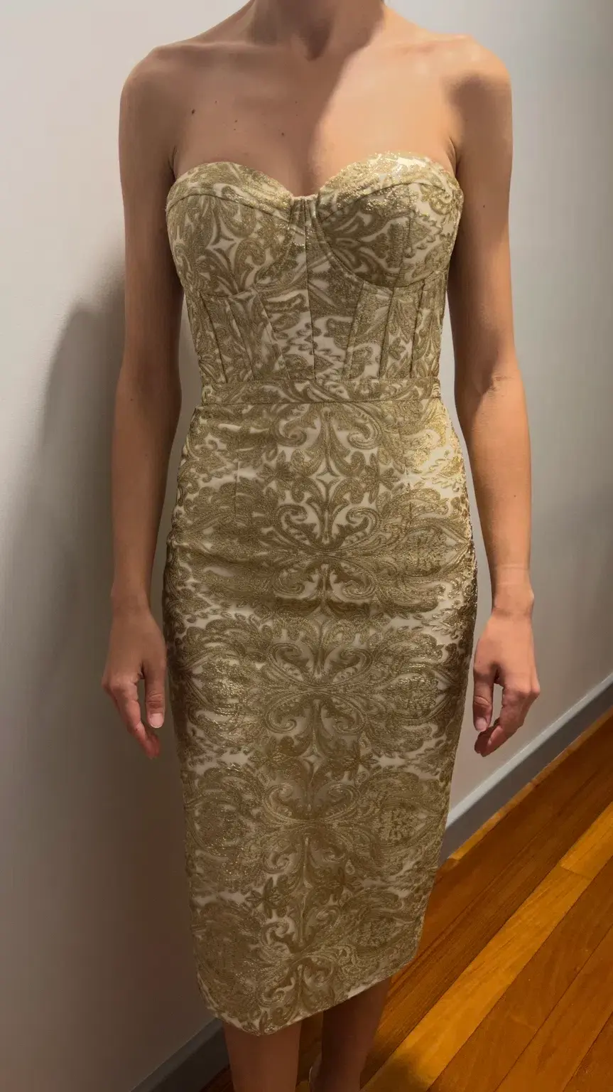 Elle Zeitoune Jayce Midi Dress Gold Size 8 - Image 2