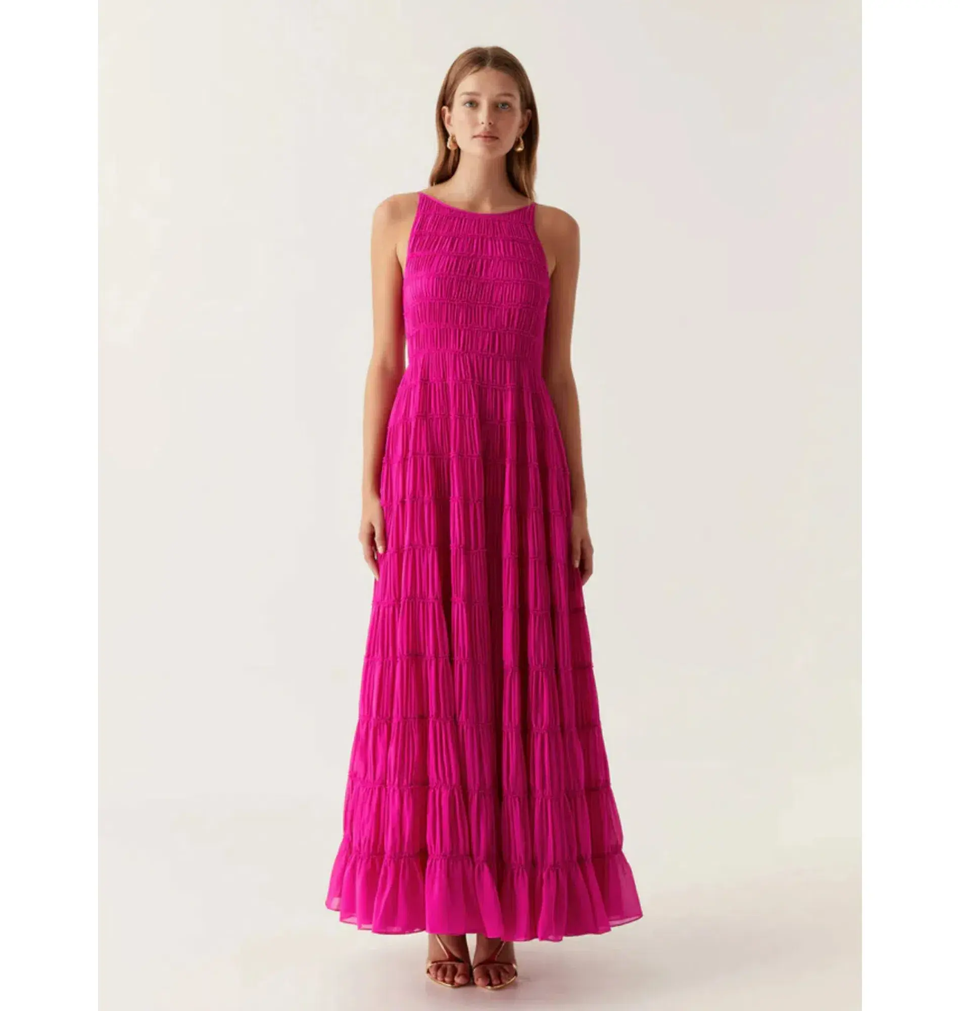 Aje Rosewood Ruched Maxi Dress Magenta Size AU 16 - Image 1