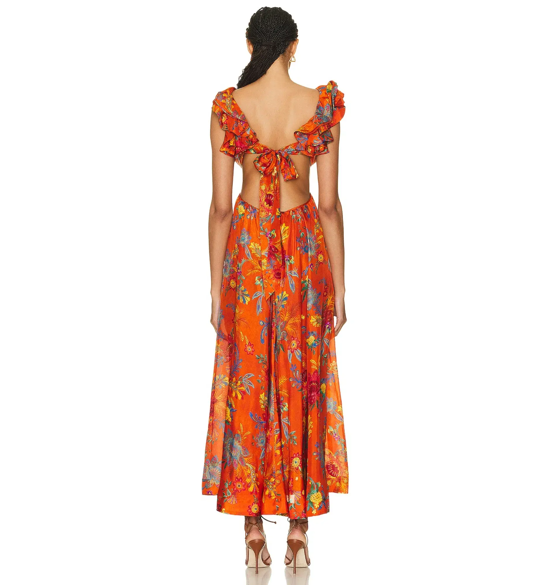 Zimmermann Ginger Frill Midi Dress in Orange Floral Size 3 / AU 14 - Image 3