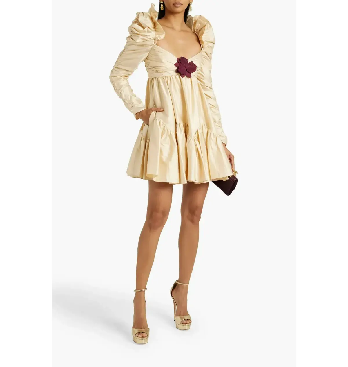 Zimmermann Floral-appliquéd Ruched Silk-shantung Mini Dress in Natural Size 1 / AU 10 - Image 1