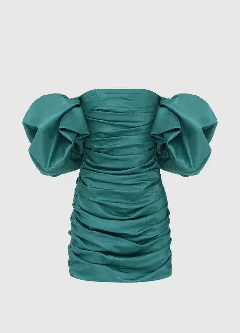 Leo Lin Brenda Puffy Sleeves Mini Dress Teal Size AU 10   - Image 1