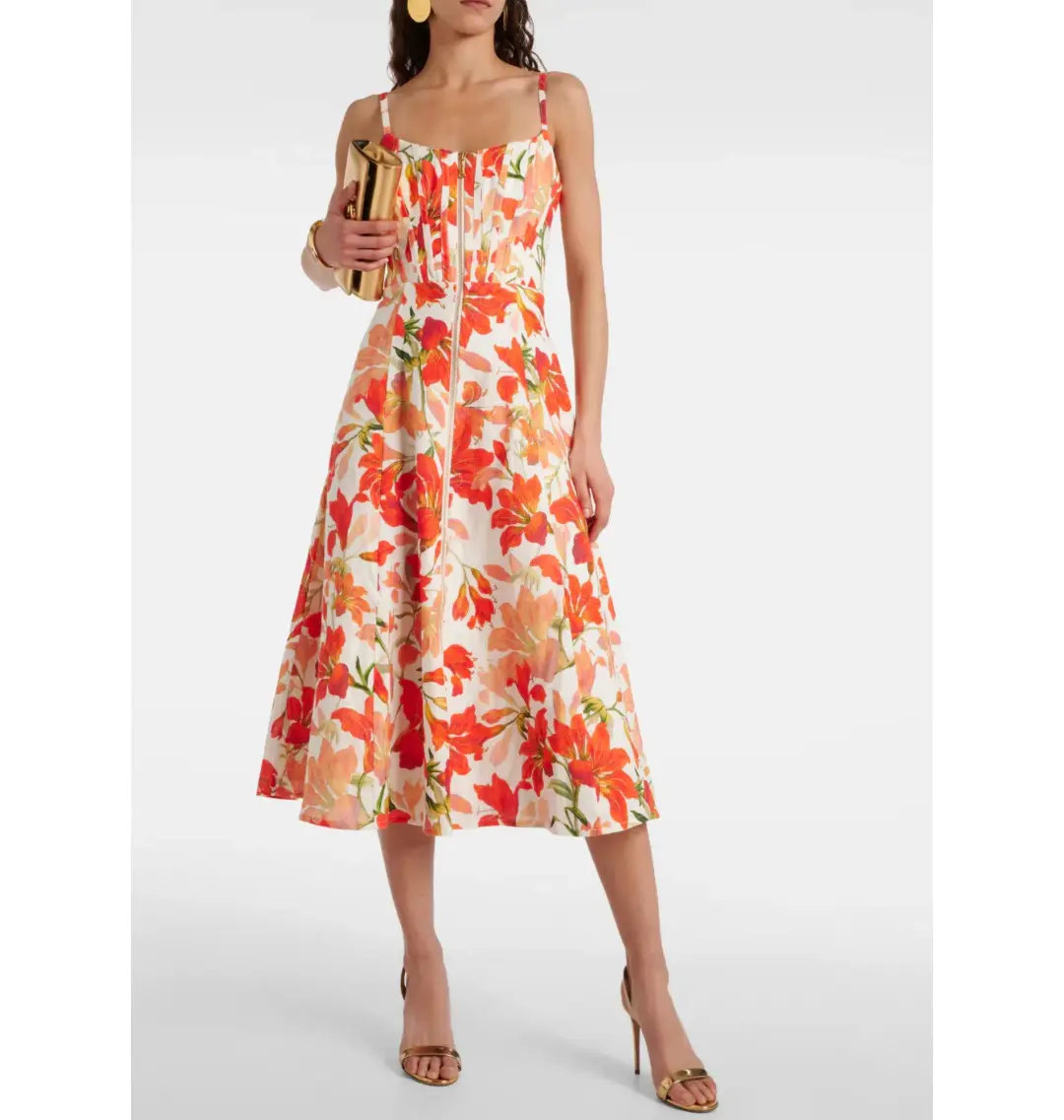 Zimmermann Tranquillity Floral Linen Midi Dress in Red Lily Print Size AU 8 for rent on The Volte - main image