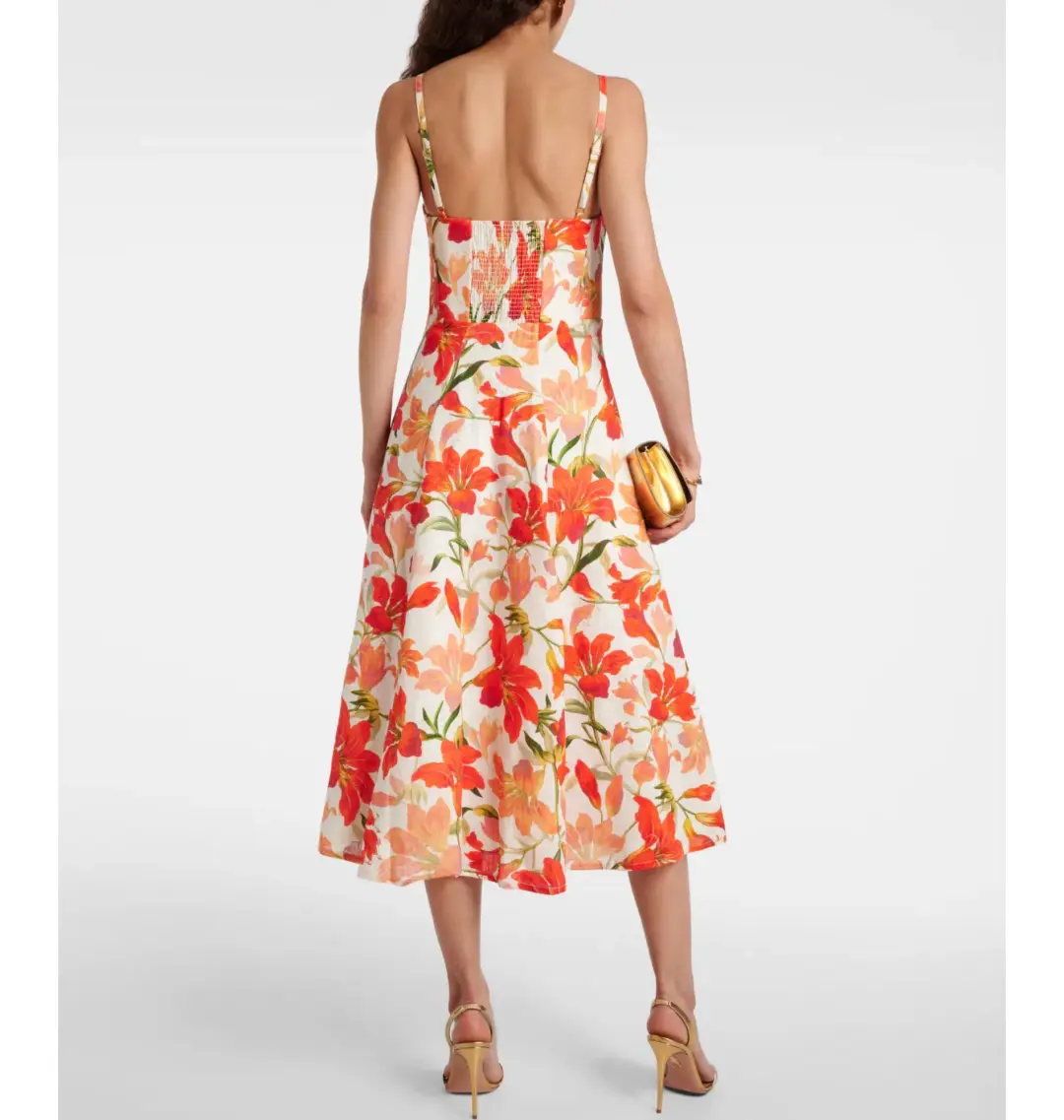 Zimmermann Tranquillity Floral Linen Midi Dress in Red Lily Print Size AU 8 for rent on The Volte - main image
