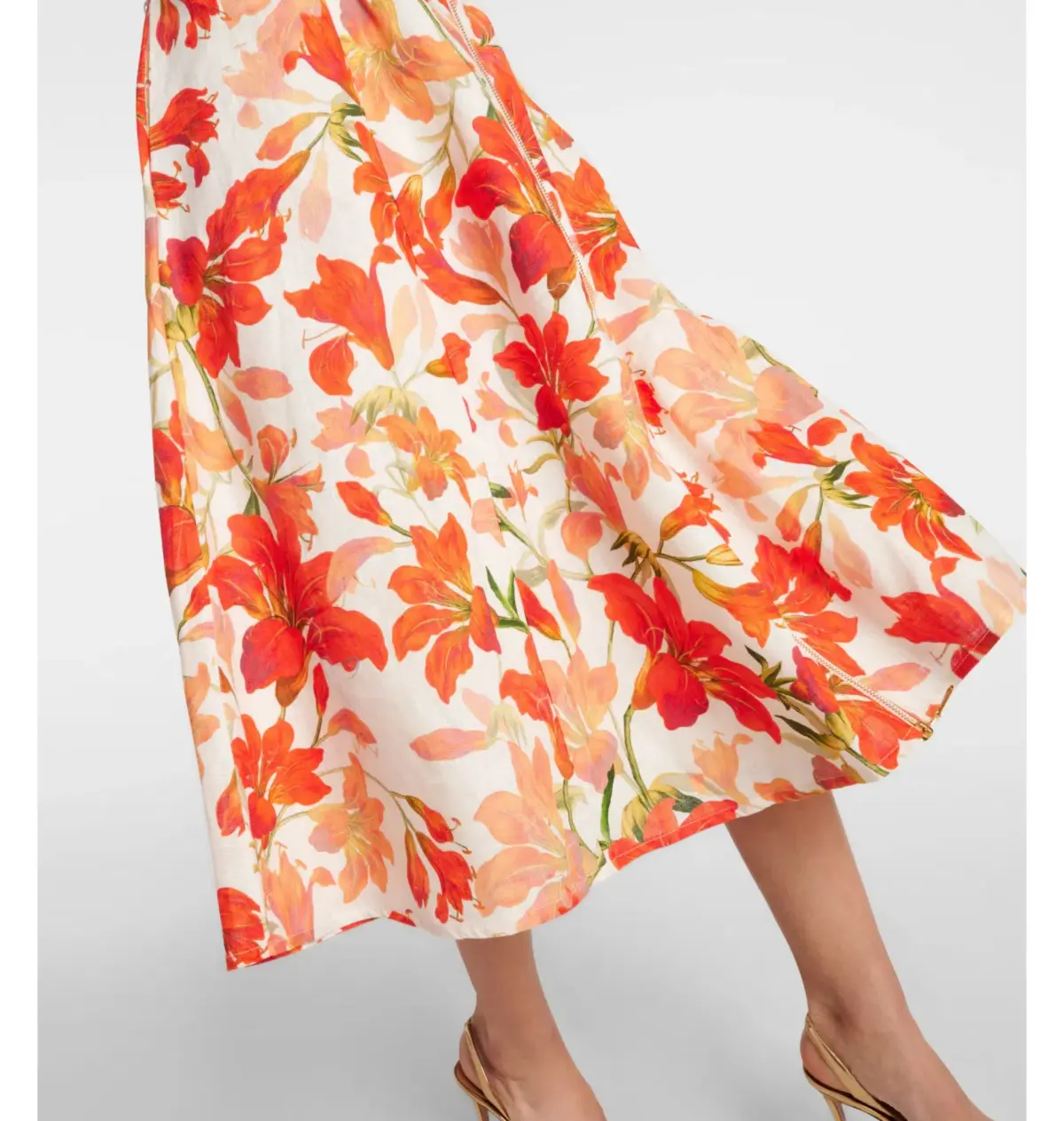 Zimmermann Tranquillity Floral Linen Midi Dress in Red Lily Print Size AU 8 - Image 3