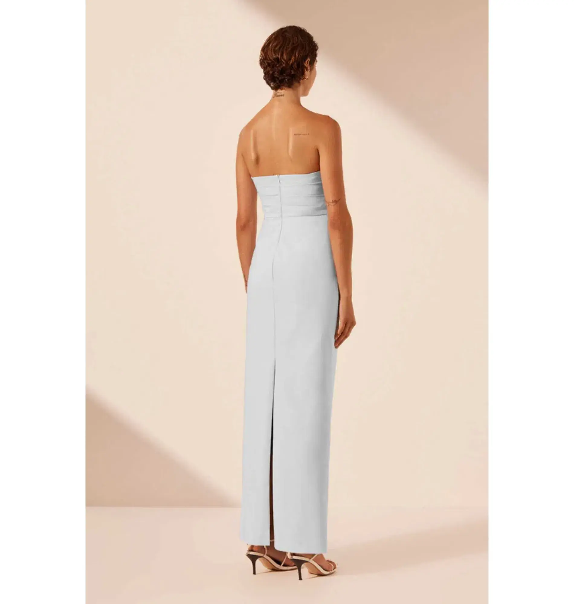 Shona Joy Lani Strapless Draped Maxi Dress Sky Size AU 12 - Image 4