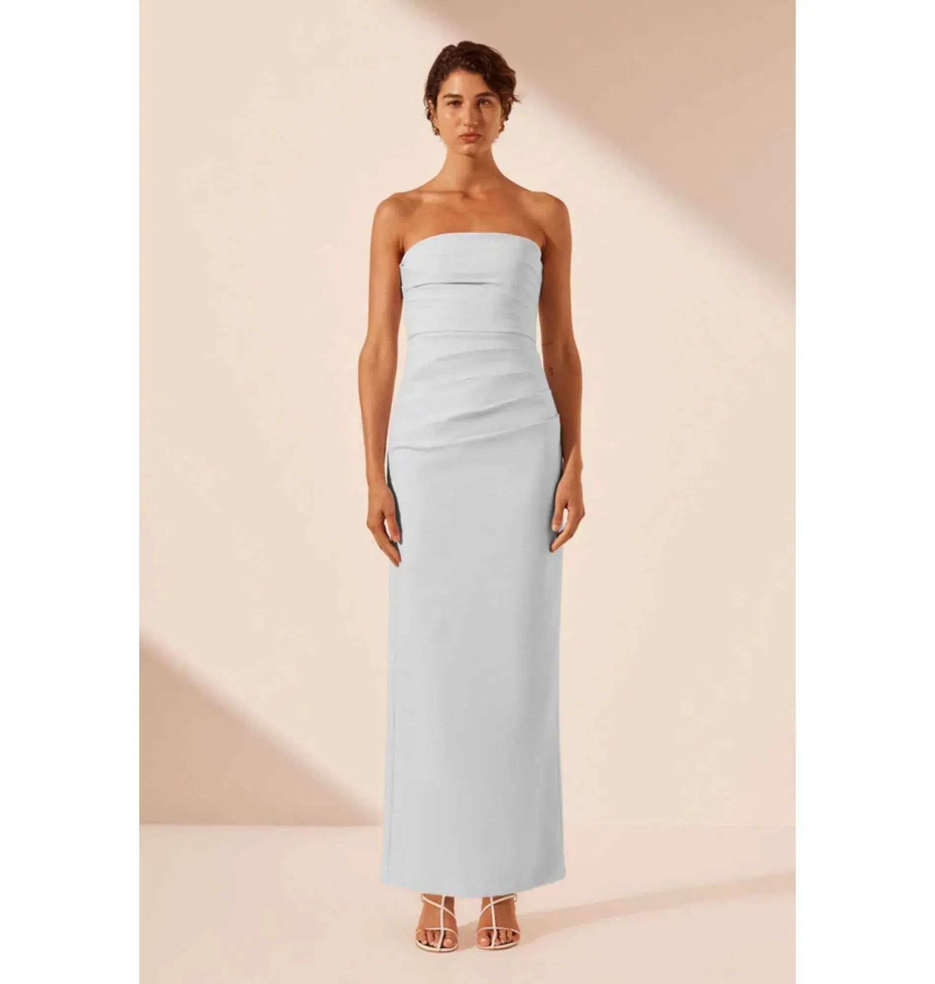 Shona Joy Lani Strapless Draped Maxi Dress Sky Size AU 12 - Image 1