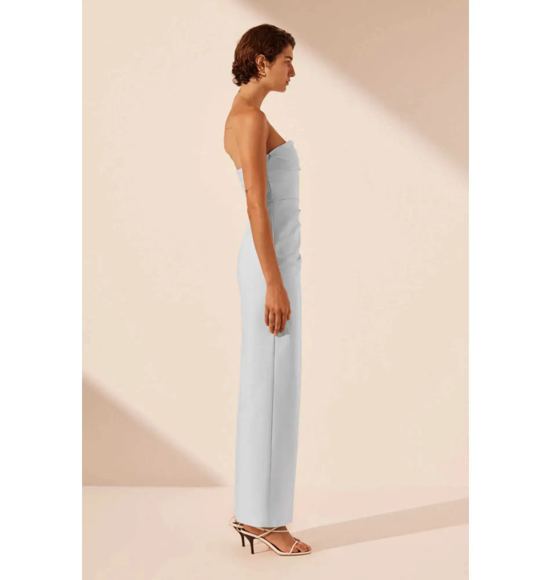 Shona Joy Lani Strapless Draped Maxi Dress Sky Size AU 12 - Image 3