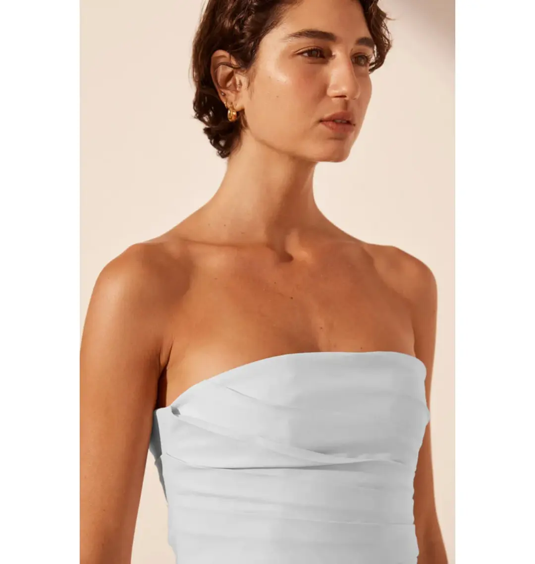 Shona Joy Lani Strapless Draped Maxi Dress Sky Size AU 12 for rent on The Volte - main image