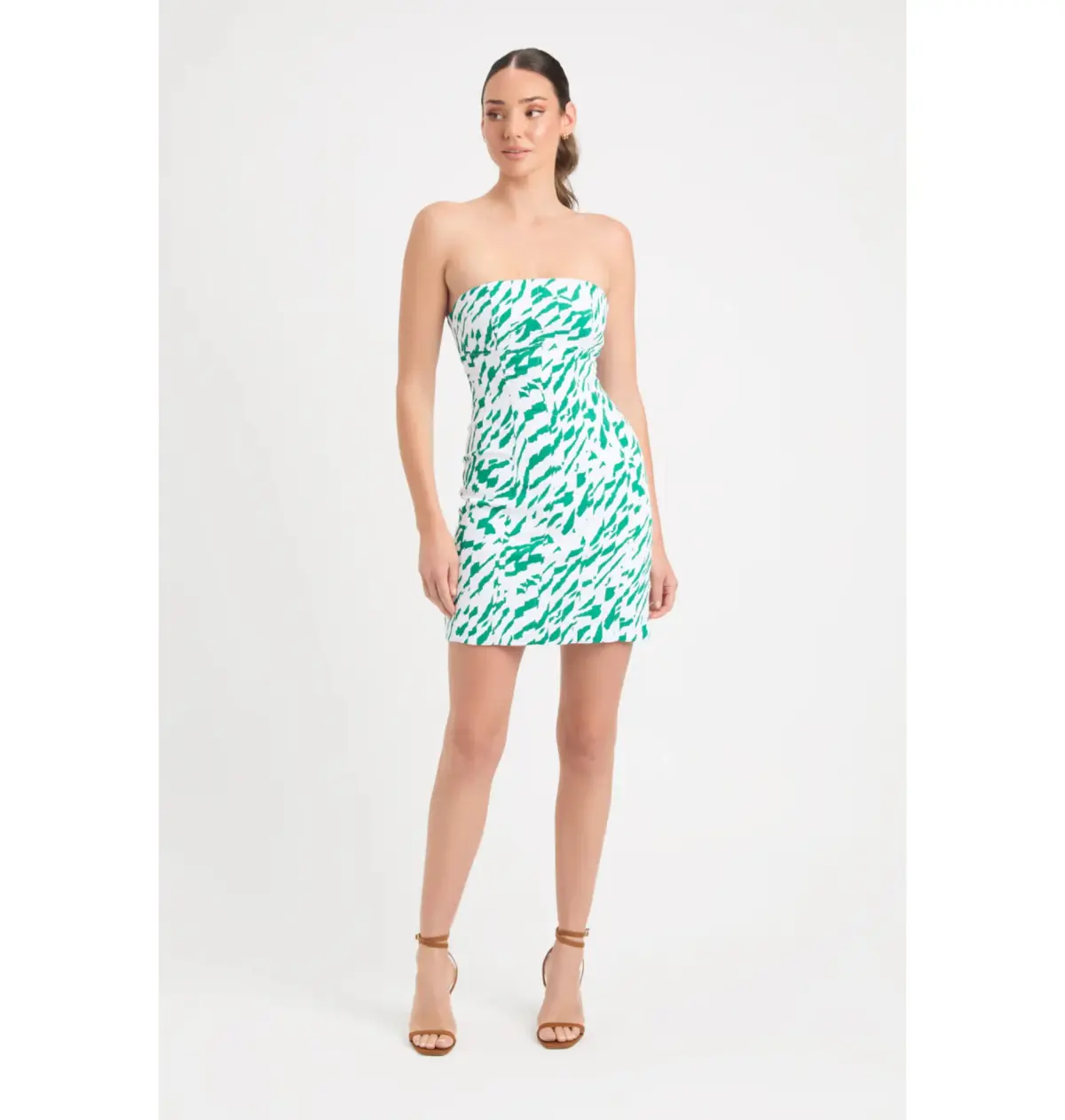 Kookai Jamila Green White Strapless Mini Dress Multi Size AU 10 - Image 1