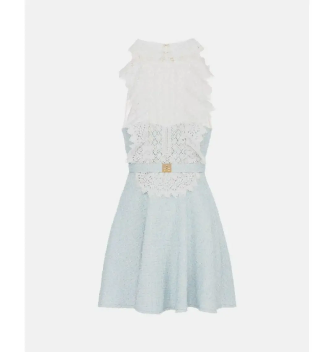 Elisabetta Franchi Lace Neck Short Dress Blue Size 0 / AU 6, Italian 38 for rent on The Volte - main image