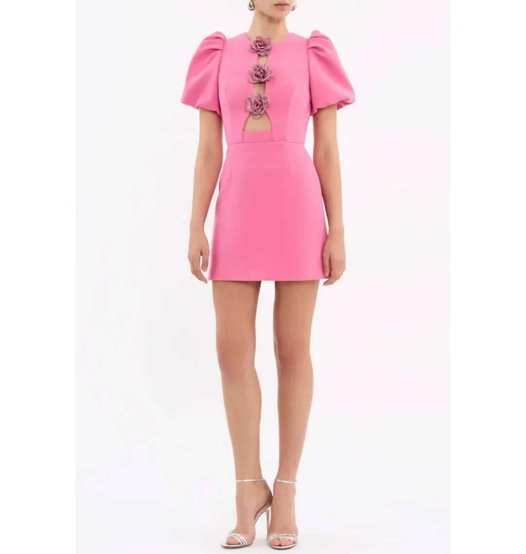 Rebecca Vallance Aubree Flower Mini Dress in Rose Size AU 12 for rent on The Volte - main image