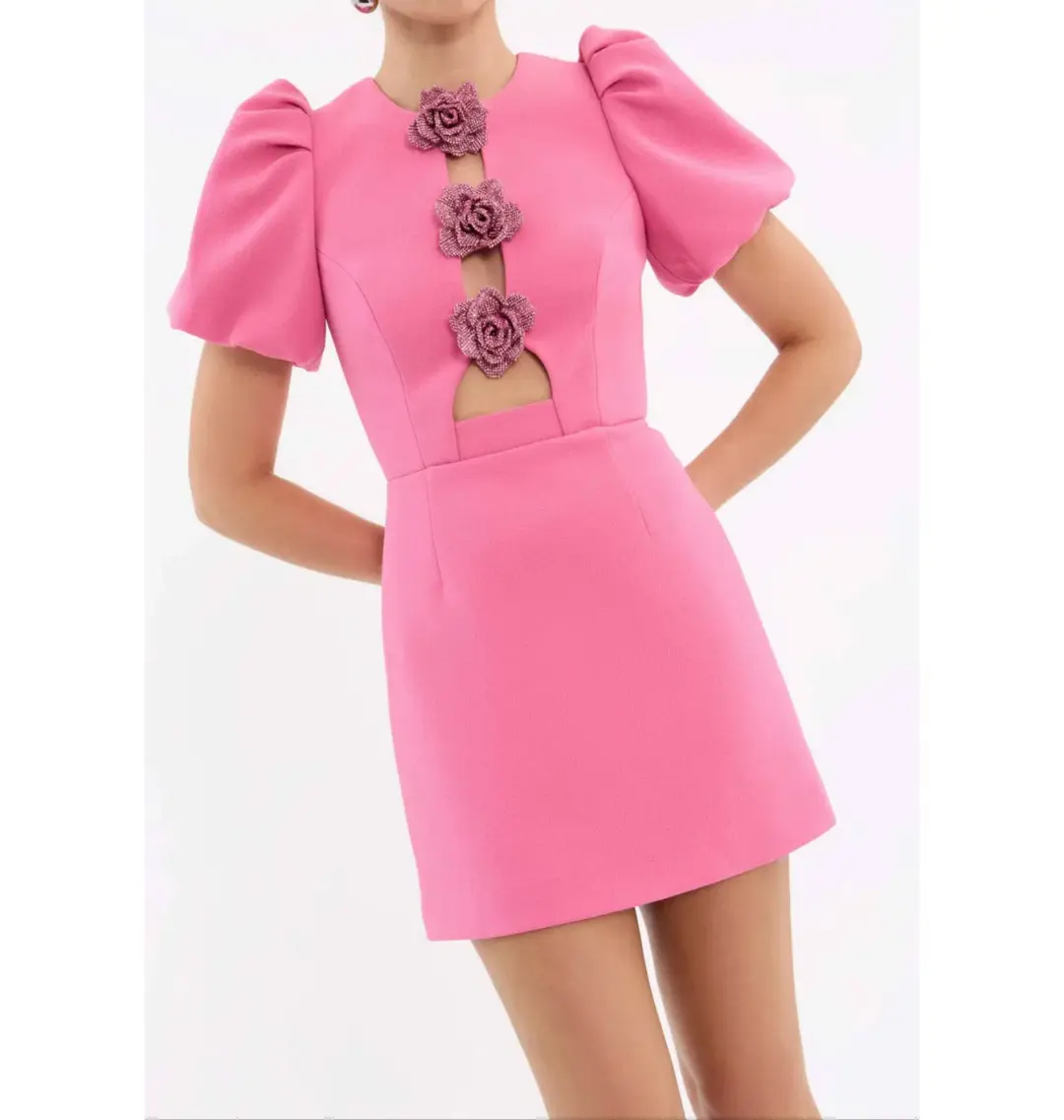 Rebecca Vallance Aubree Flower Mini Dress in Rose Size AU 12 for rent on The Volte - main image