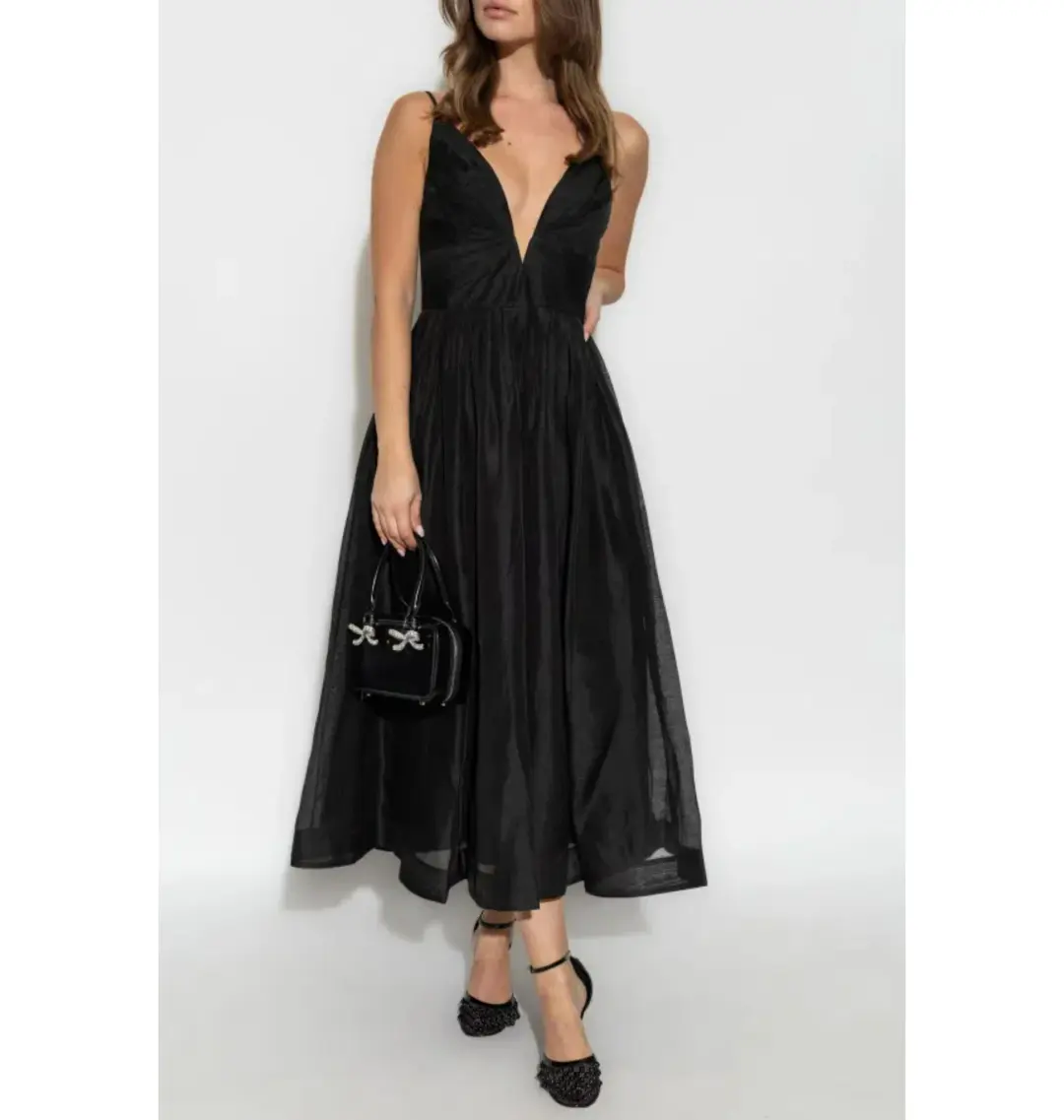 Zimmermann Illustration V Neck Midi Dress in Black Size AU 8 for rent on The Volte - main image