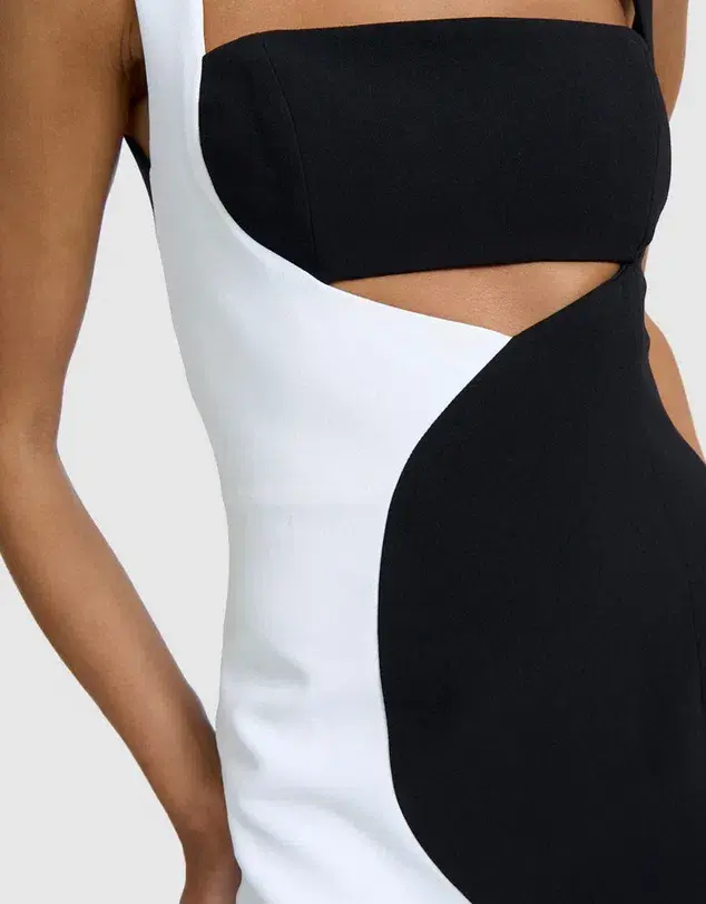 By Johnny Caterina Two Tone Curve Midi Dress Black/White Size AU 10 - Image 5