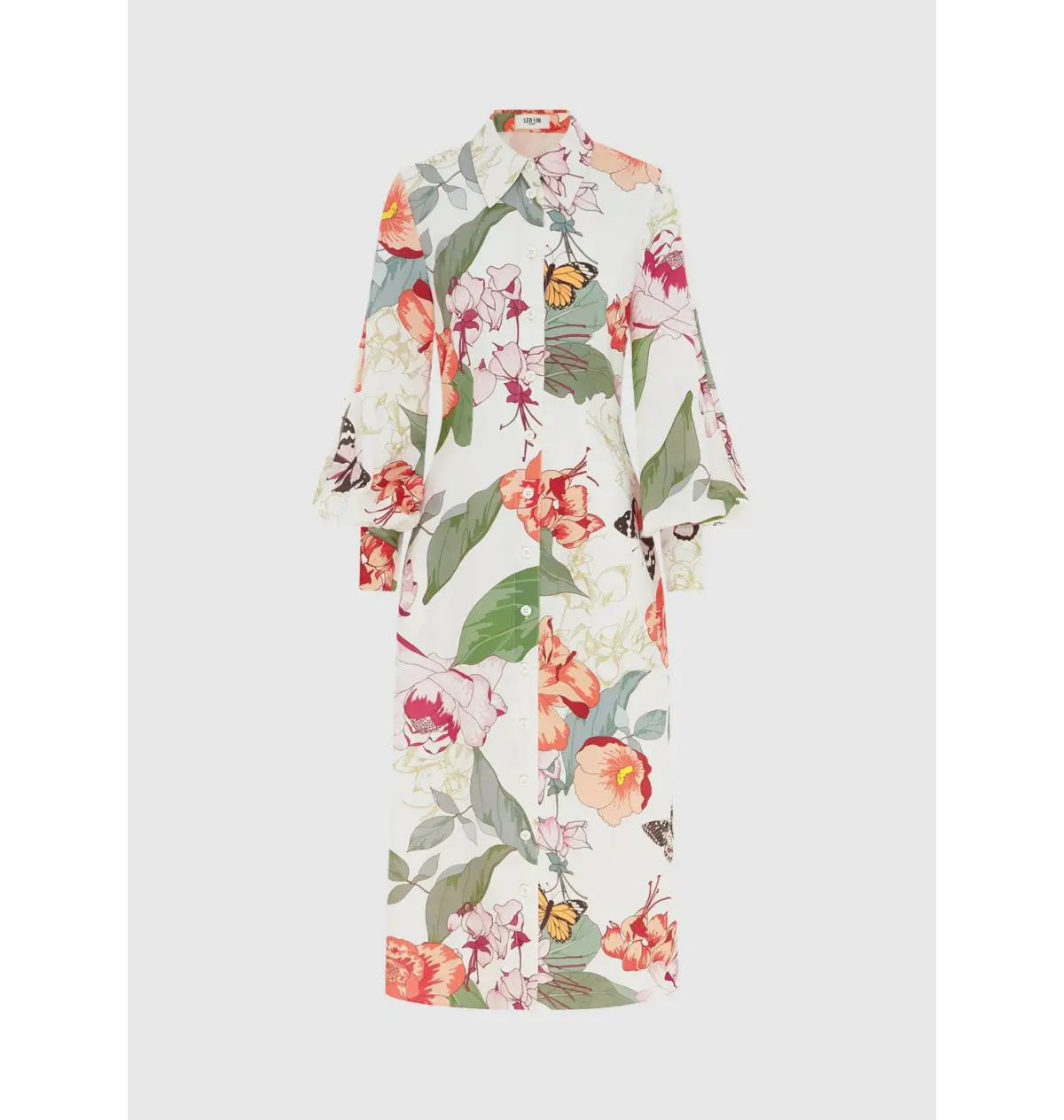 Leo Lin Cecelia Linen Midi Dress Lush Print in White Size AU 14 - Image 1