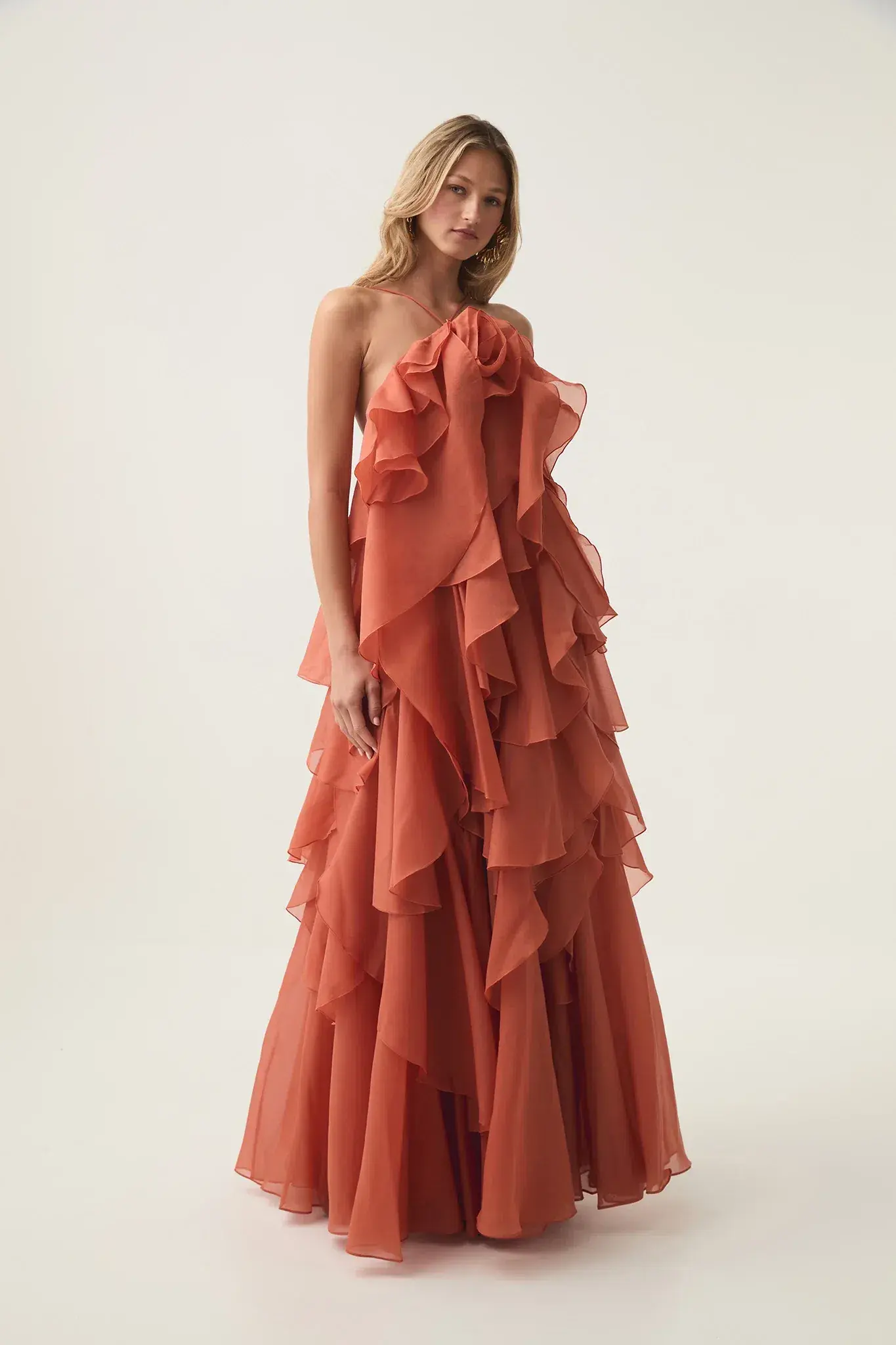 Aje Pandorea Layered Maxi Dress in Coral Clay Size AU 8 - Image 3