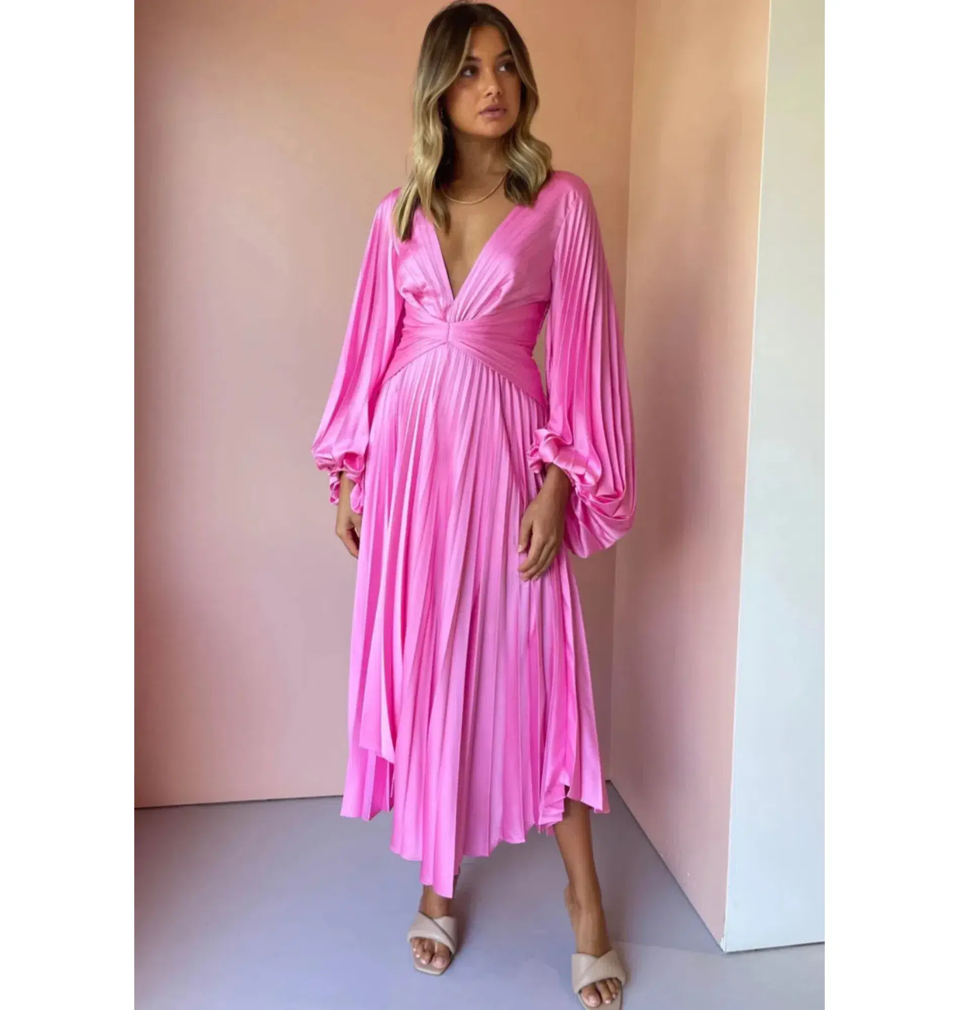 Acler Palms Midi Dress in Pink Confetti Size 8 - Image 2