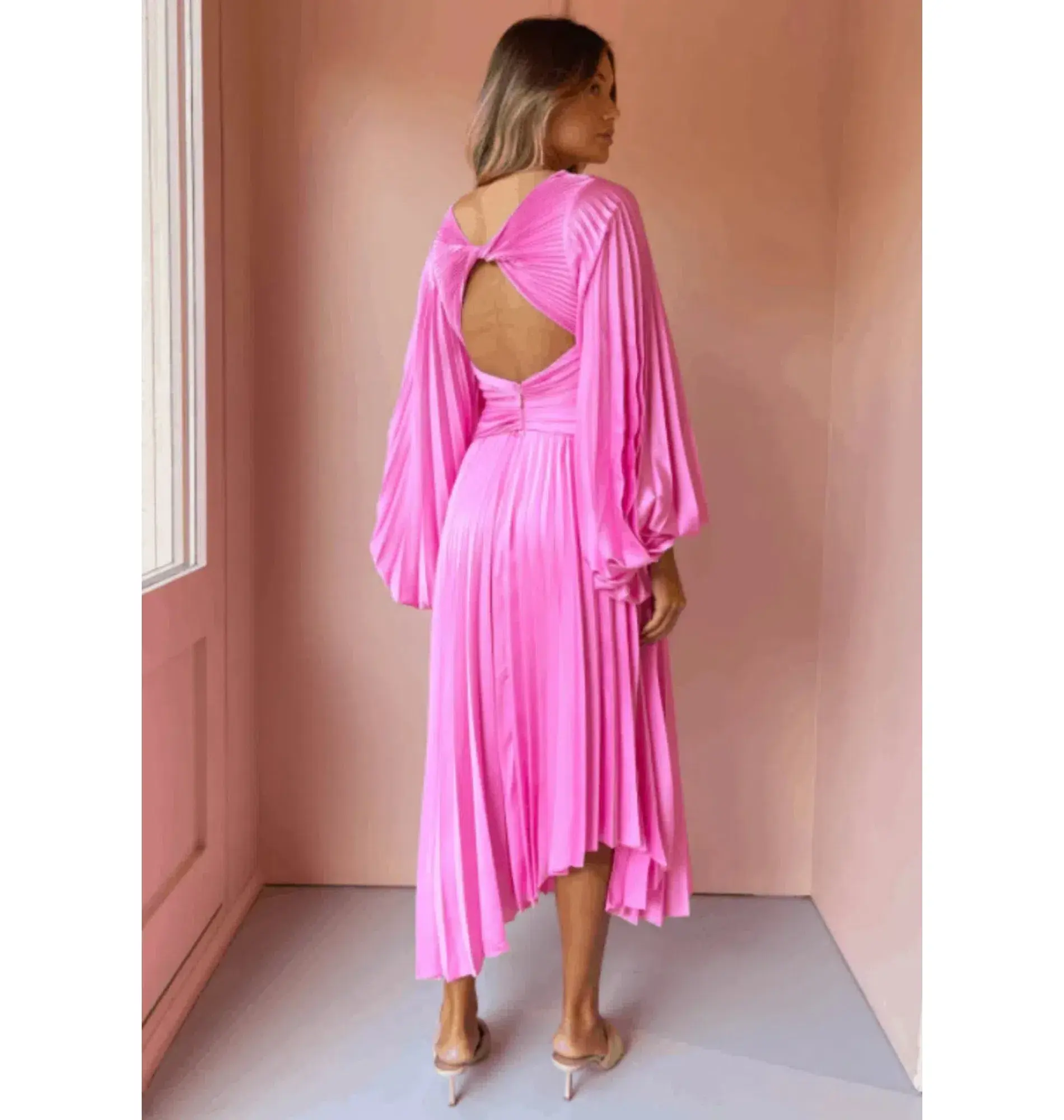 Acler Palms Midi Dress in Pink Confetti Size 8 - Image 4