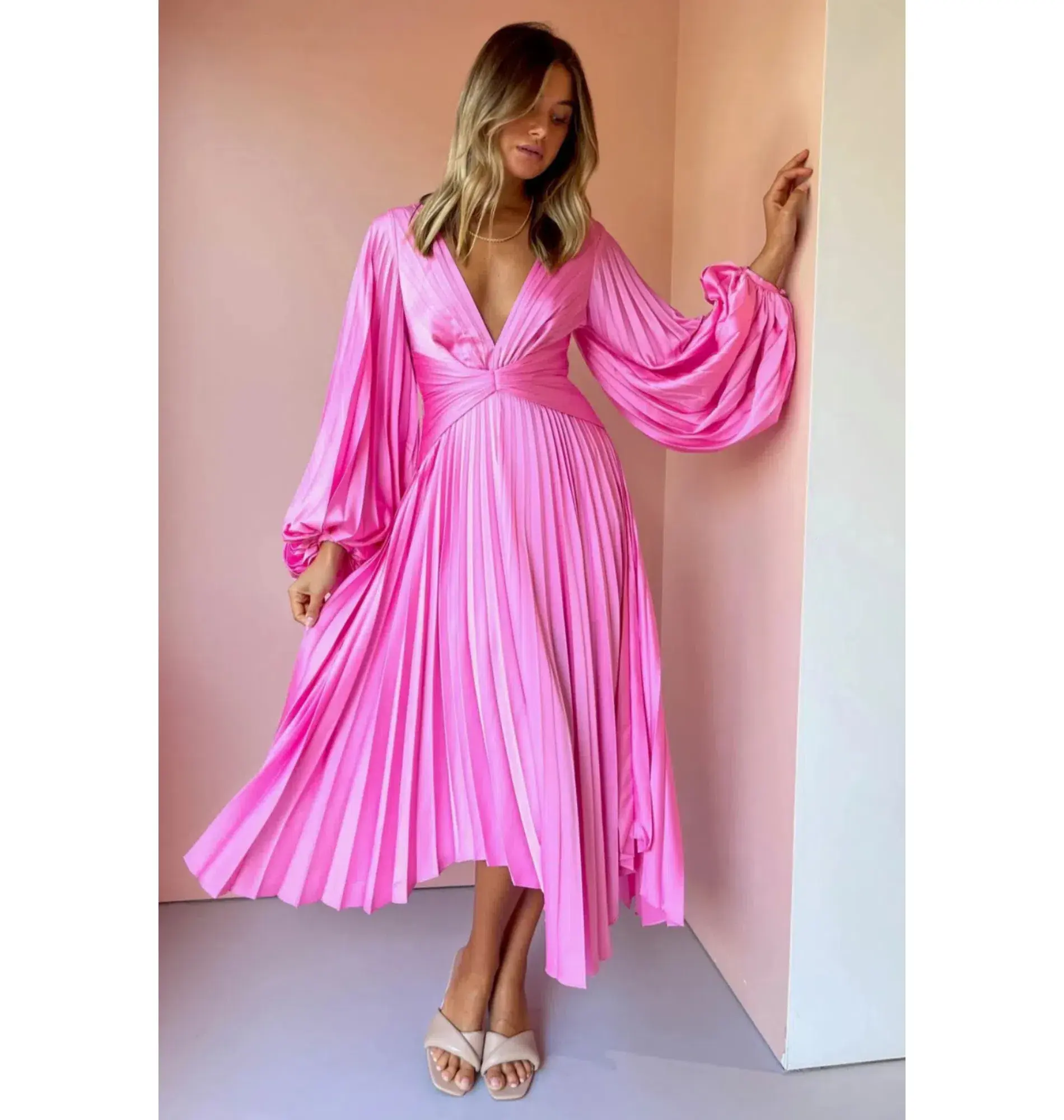 Acler Palms Midi Dress in Pink Confetti Size 8 - Image 1
