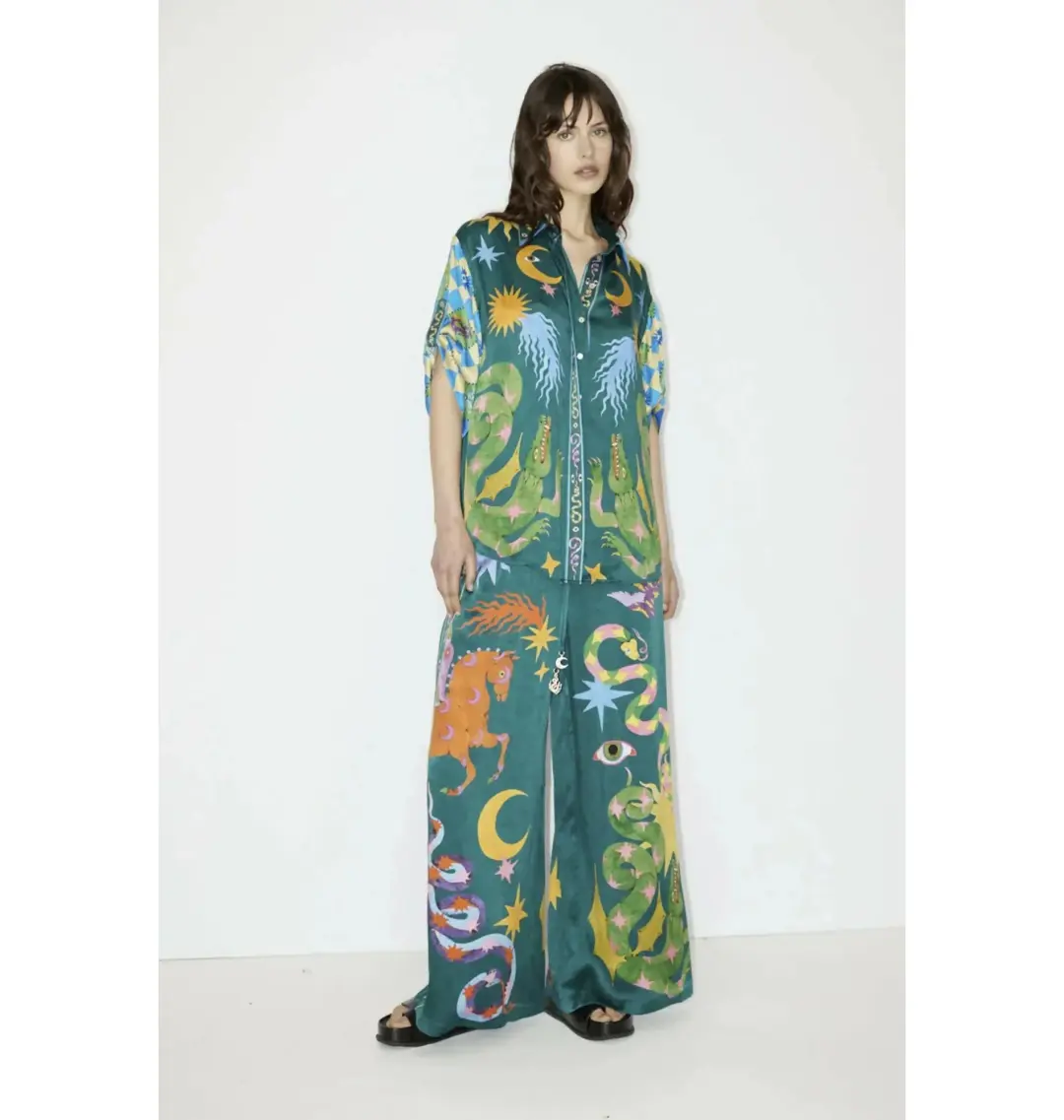 Alemais Guardian Silk Shirt and Pant Set Print Size AU 6 for rent on The Volte - main image