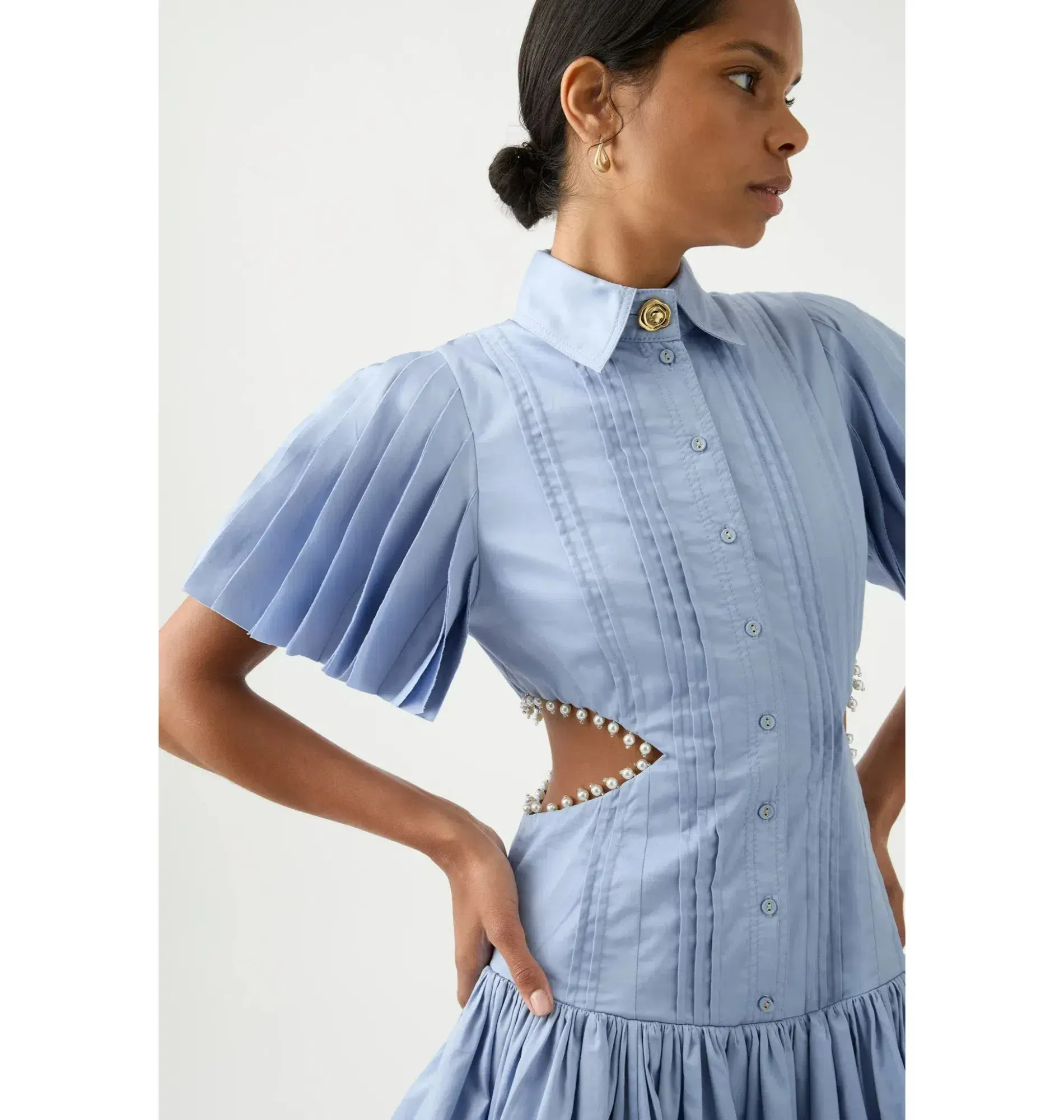 Aje Mythos Pearl Waist Mini Dress Steel Blue Size AU 10 - Image 2