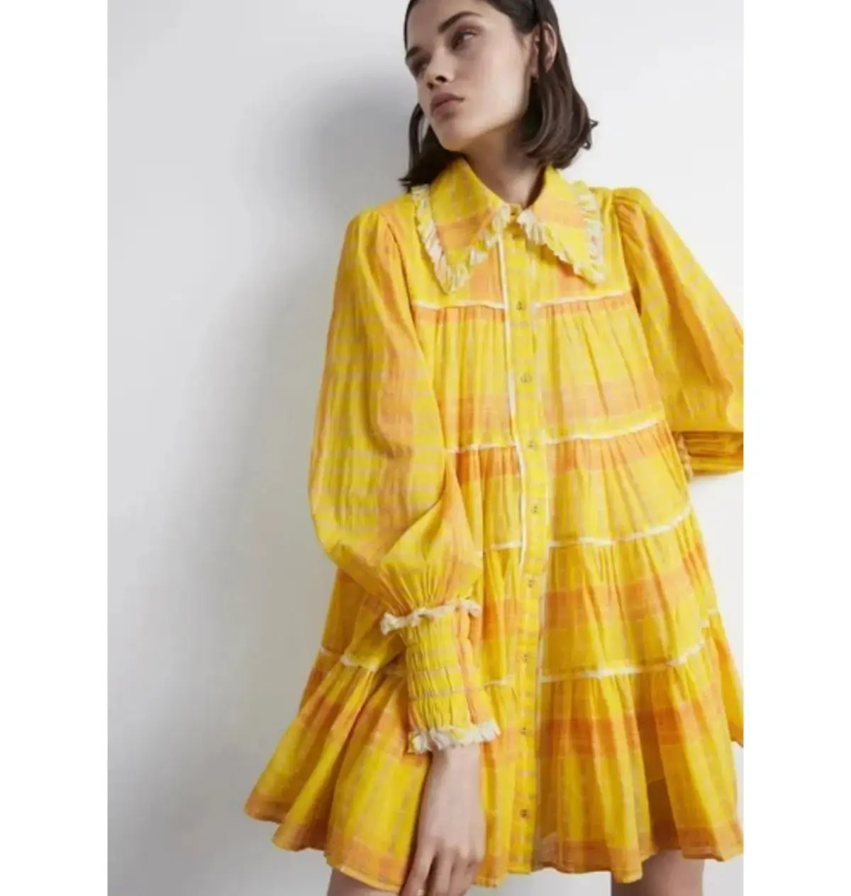 Aje Wilderness Smock Dress Yellow Check Size AU 6 - Image 2