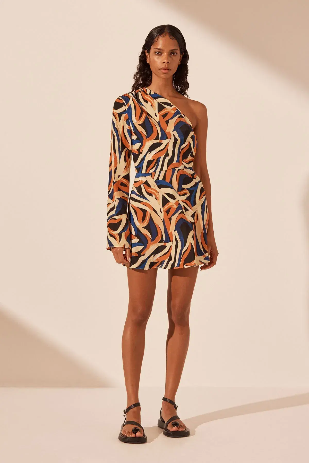 Shona Joy Palma Silk One Shoulder Mini Dress Print Size 8 - Image 1