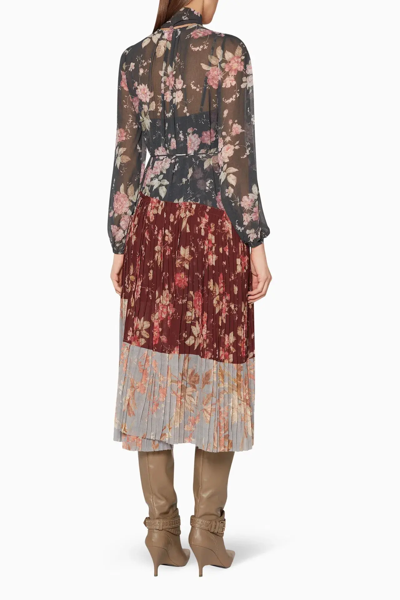 Zimmermann Unbridled Pleated Midi Dress Spliced Floral Print Size 1 / AU 10 - Image 2