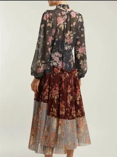 Zimmermann Unbridled Pleated Midi Dress Spliced Floral Print Size 1 / AU 10 - Image 4