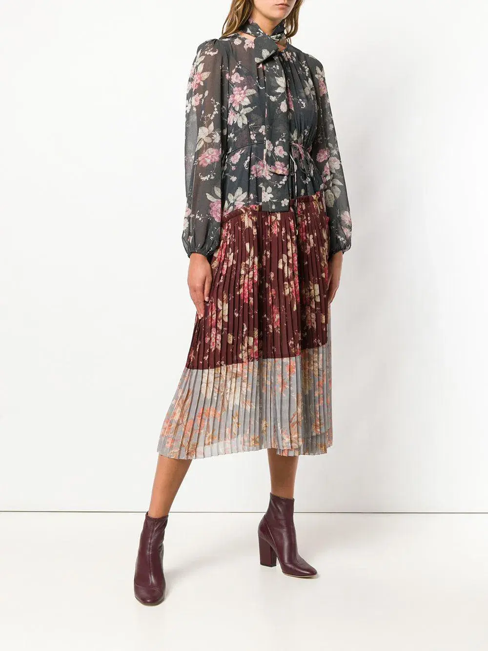 Zimmermann Unbridled Pleated Midi Dress Spliced Floral Print Size 1 / AU 10 - Image 1