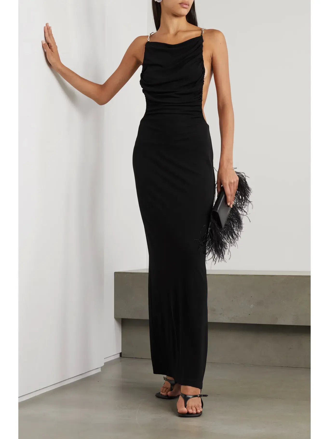 Christopher Esber Open Back Embellished Ruched Crepe Gown Black Size 10 - Image 1