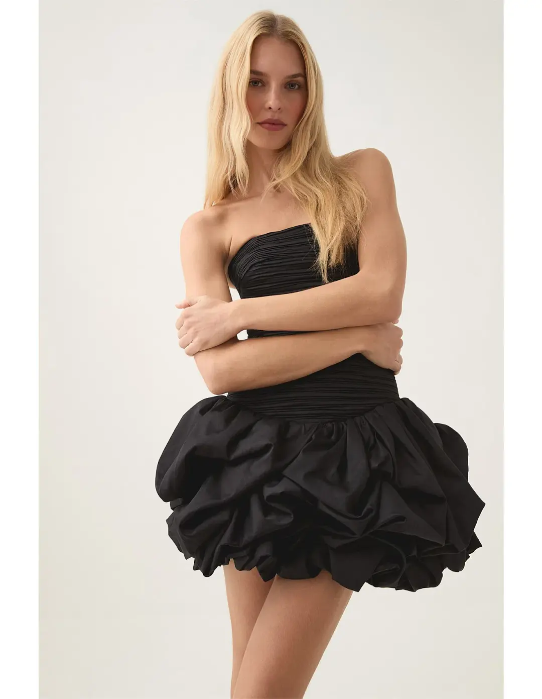 AJE Violette Bubble Hem Mini Dress Black Size 10 for rent on The Volte - main image