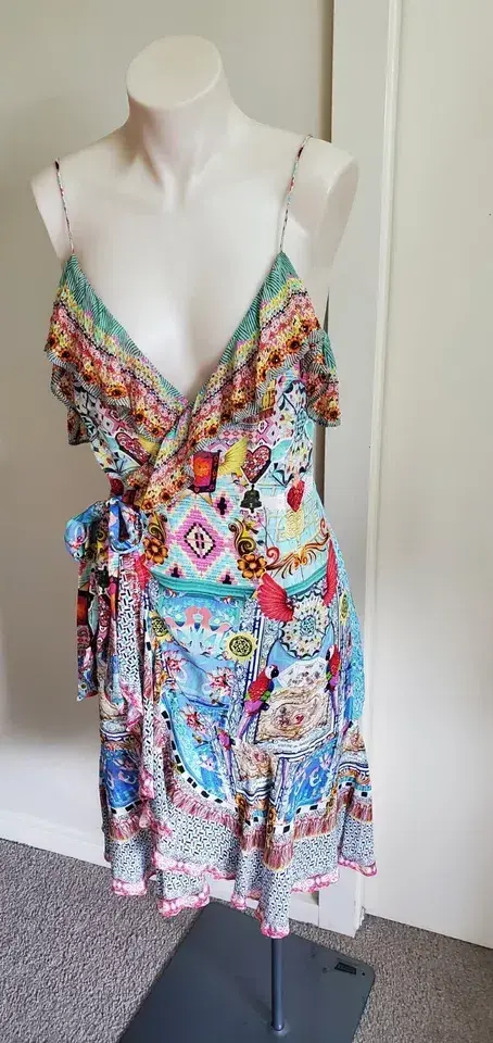 Camilla Silk Wrap Mini Dress size XS 8 AU sleeveless Close To My Heart Frill - Image 6