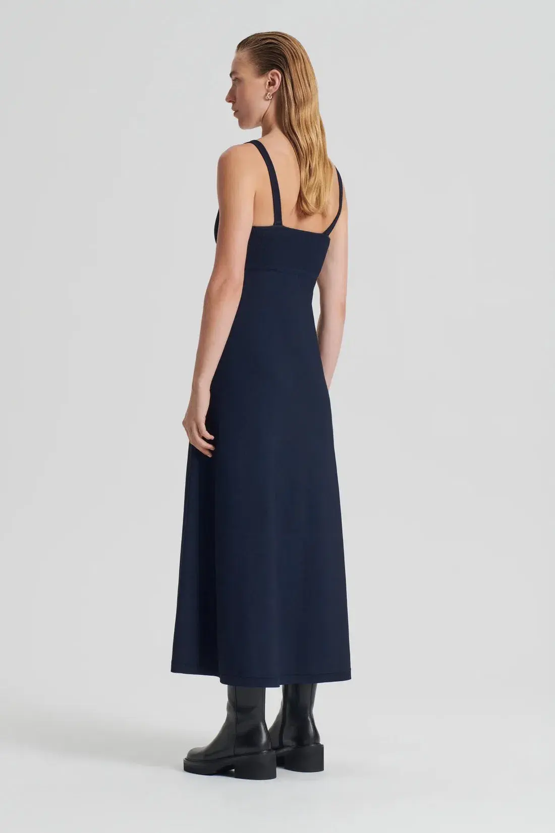 Scanlan Theodore Crepe Knit Square Neck Dress Navy Size XS/Au 8 - Image 3