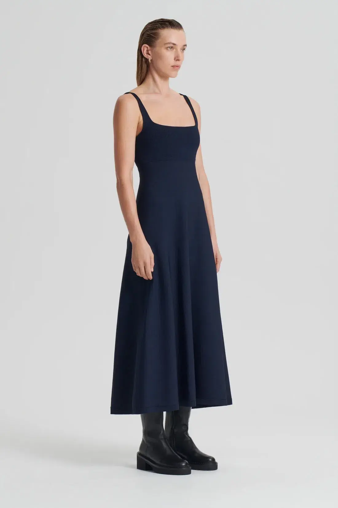 Scanlan Theodore Crepe Knit Square Neck Dress Navy Size XS/Au 8 - Image 2
