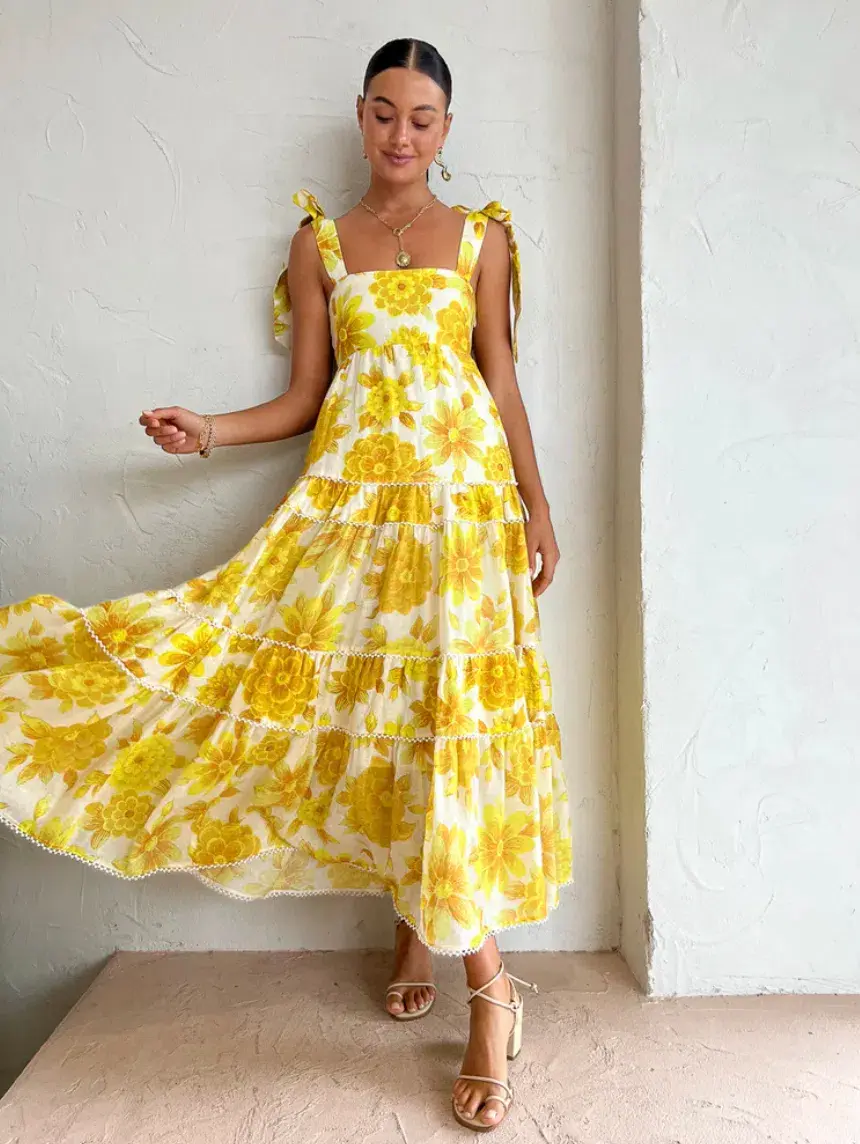 Alemais Sonny Midi Sundress in Lemon Size AU 6 for rent on The Volte - main image
