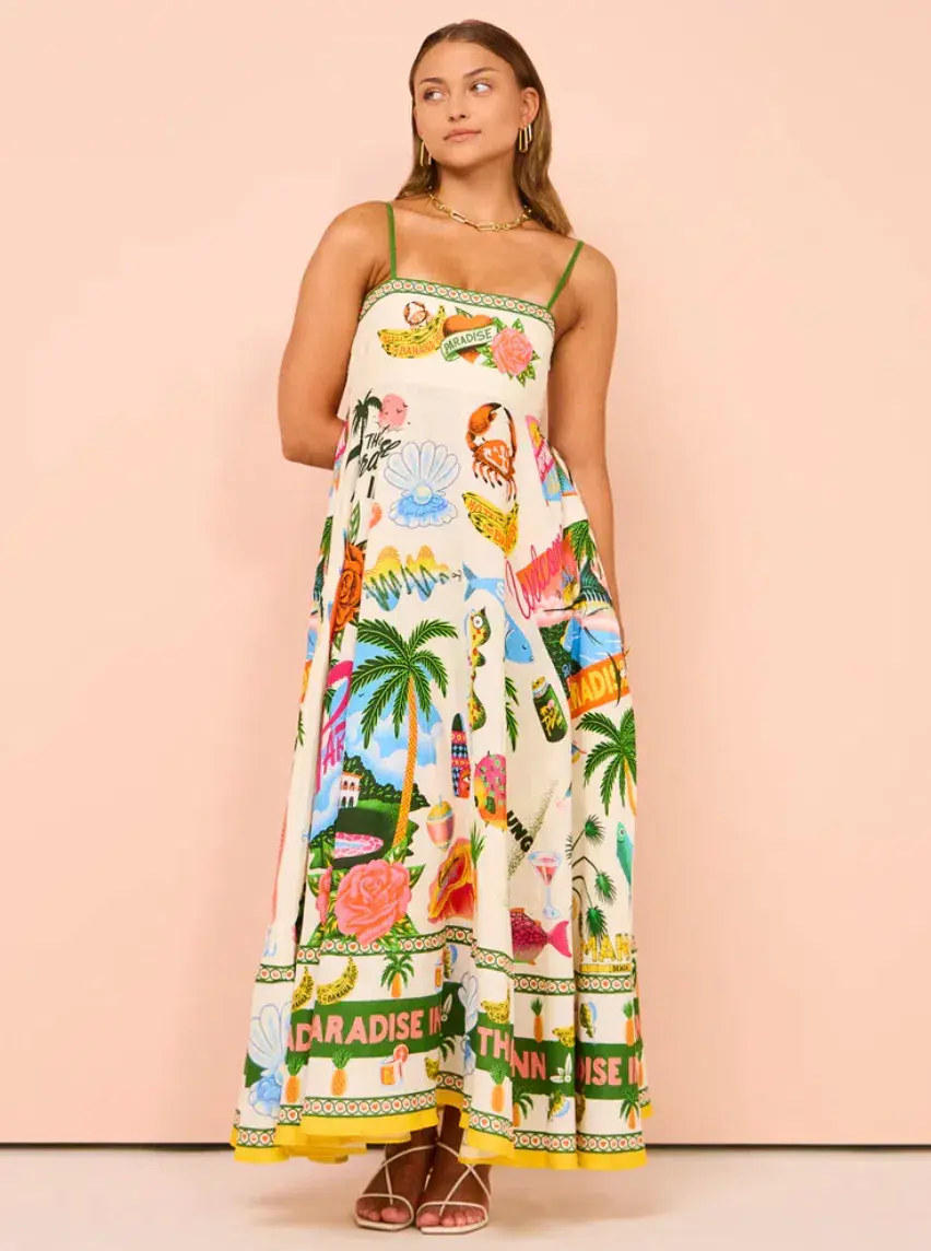 Alemais Paradiso Sundress Midi Dress Print Size 6 - Image 2