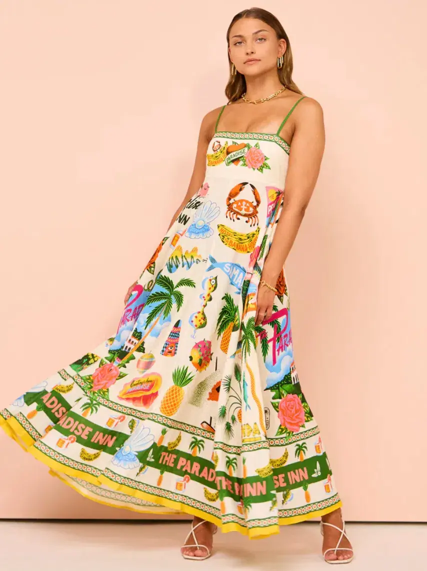 Alemais Paradiso Sundress Midi Dress Print Size 6 - Image 1