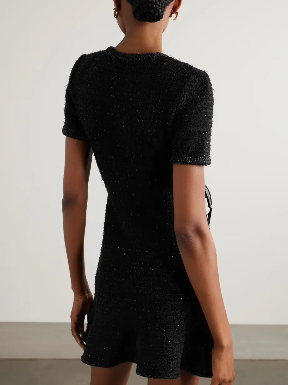 Self Portrait Embellished Metallic Waffle-knit Dress Black Size 12 - Image 2