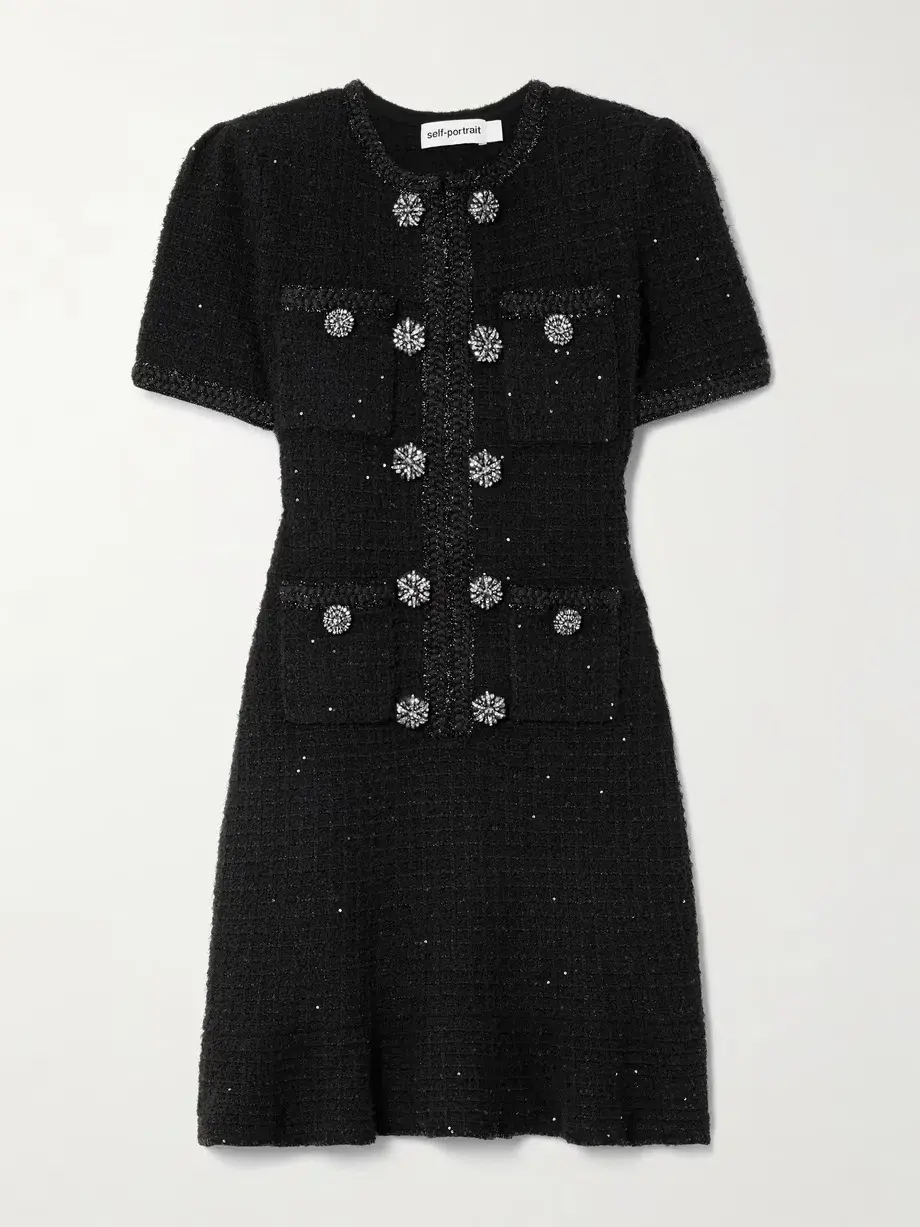 Self Portrait Embellished Metallic Waffle-knit Dress Black Size 12 - Image 3