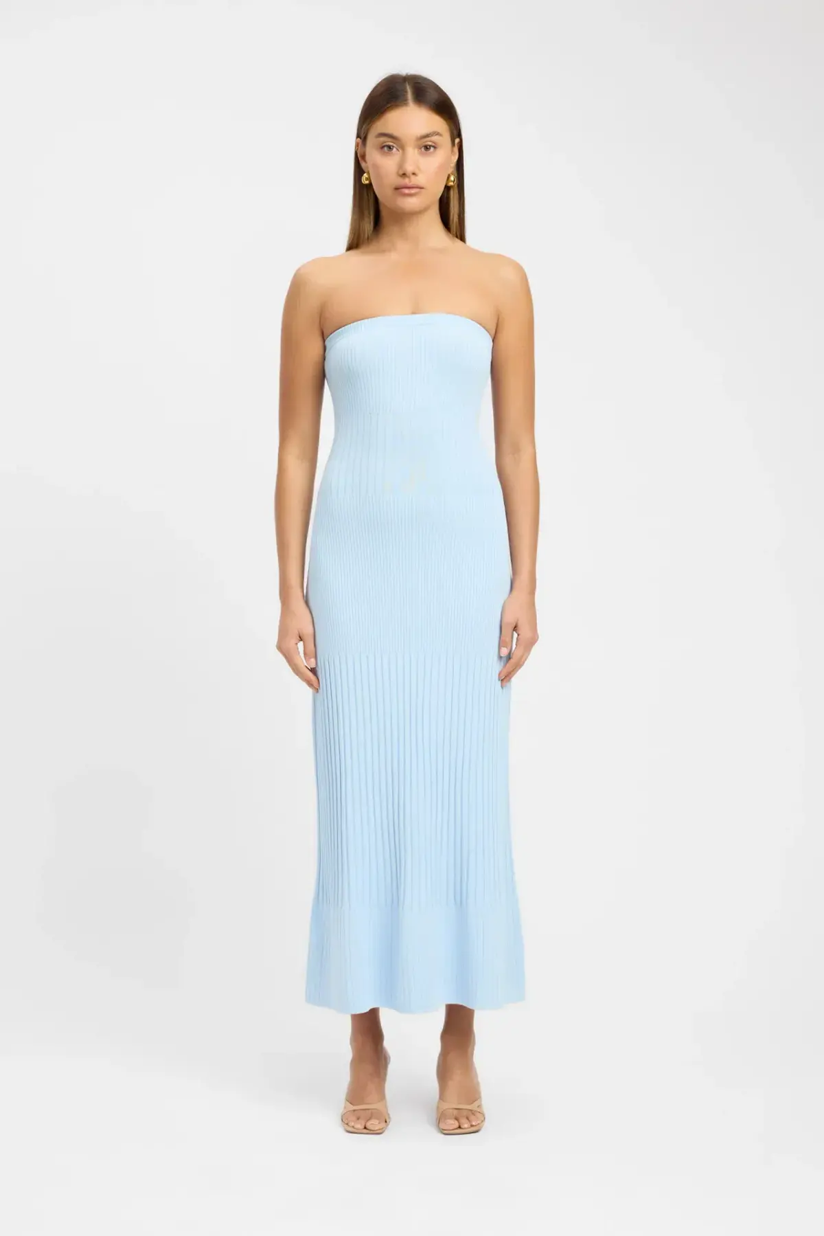 Kookaï Serah Strapless Midi Dress Light Blue Size AU8 - Image 1
