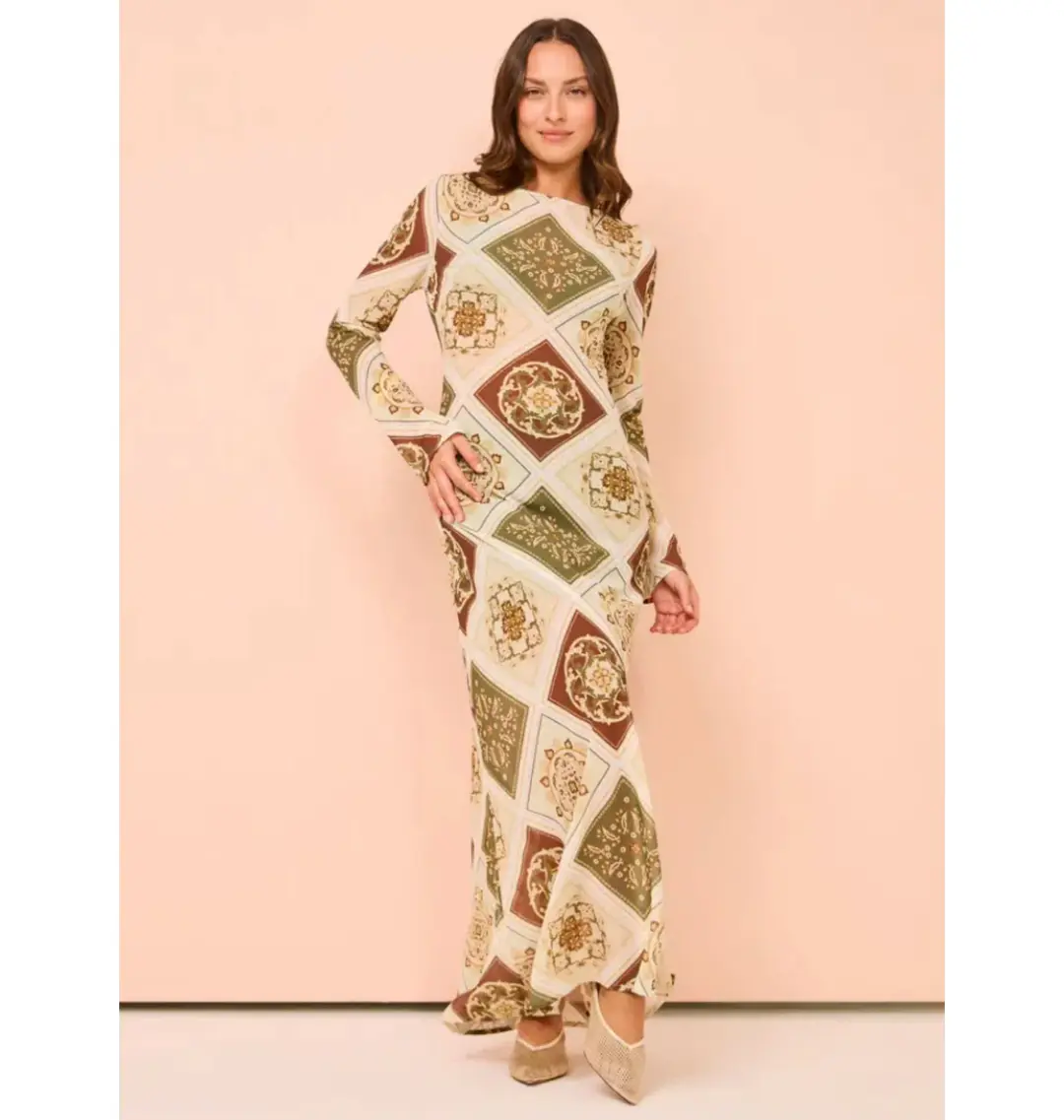 Hansen & Gretel Sundra Slip Dress in Evergreen Tile Size S / AU 8 for rent on The Volte - main image