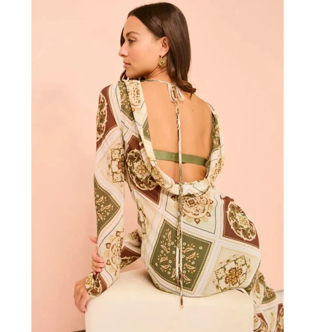 Hansen & Gretel Sundra Slip Dress in Evergreen Tile Size S / AU 8 for rent on The Volte - main image